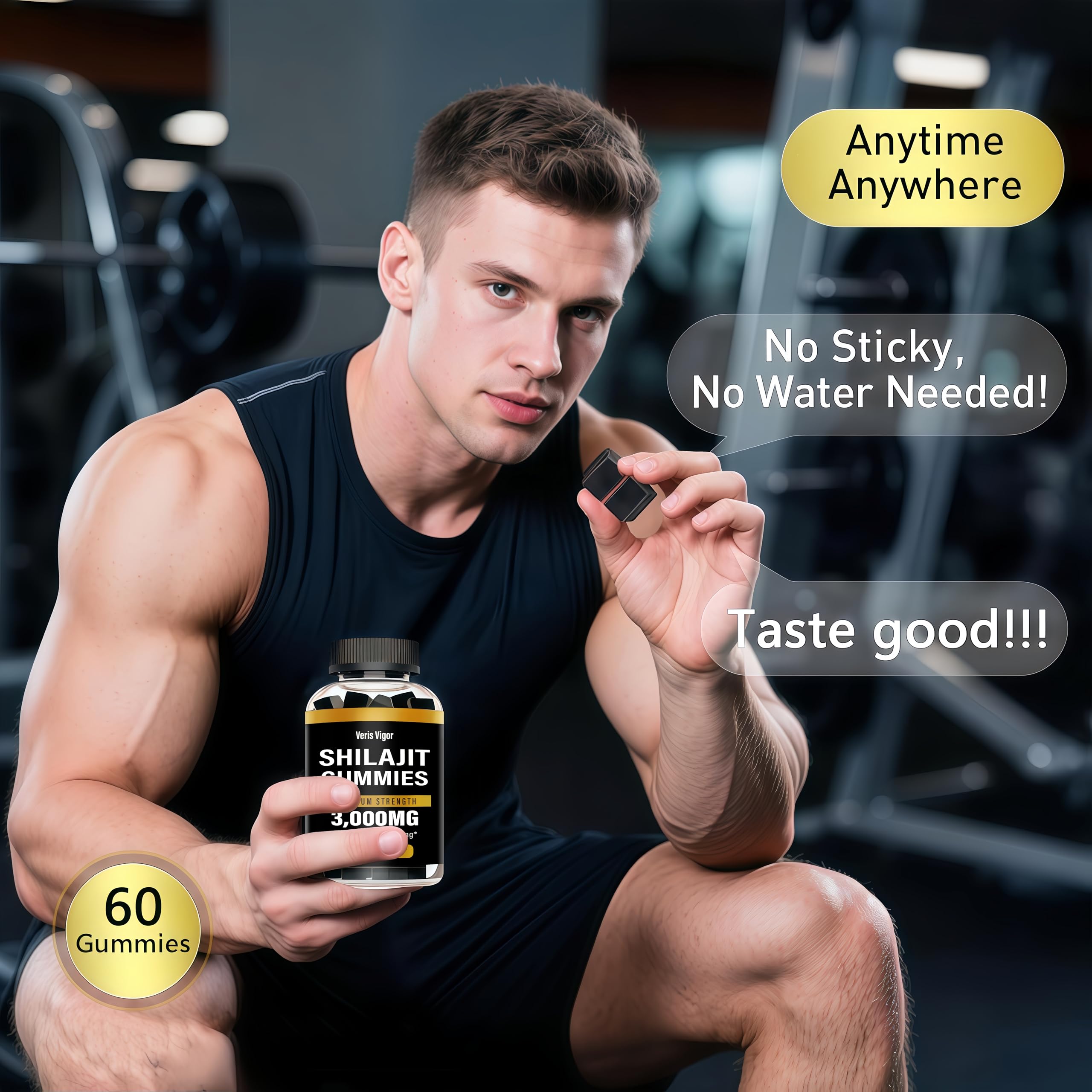 Gommes Shilajit Veris Vigor, supplément naturel pour énergie durable.