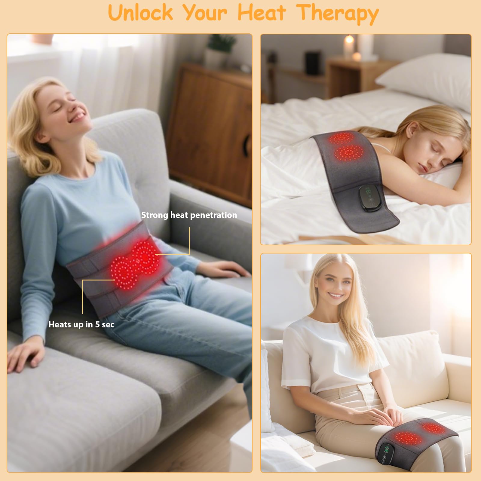 Veroral commande tactile LED pour ajuster facilement chauffage et massage.