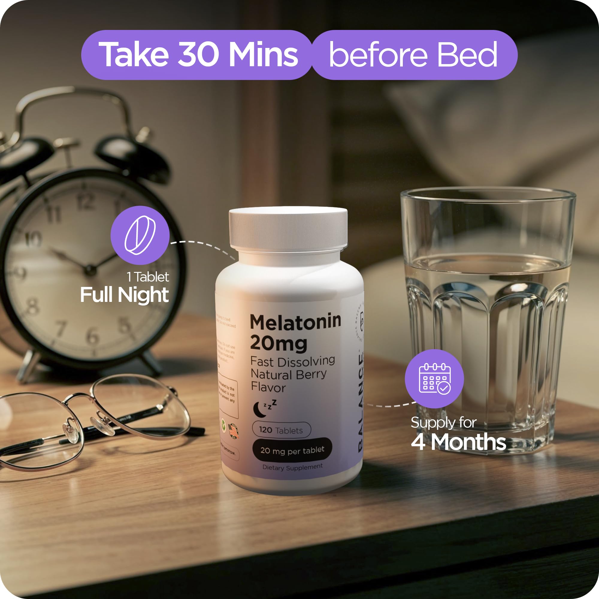 Versement dans l’eau : Balancebreens Mélatonine 20 mg – présentation pratique.