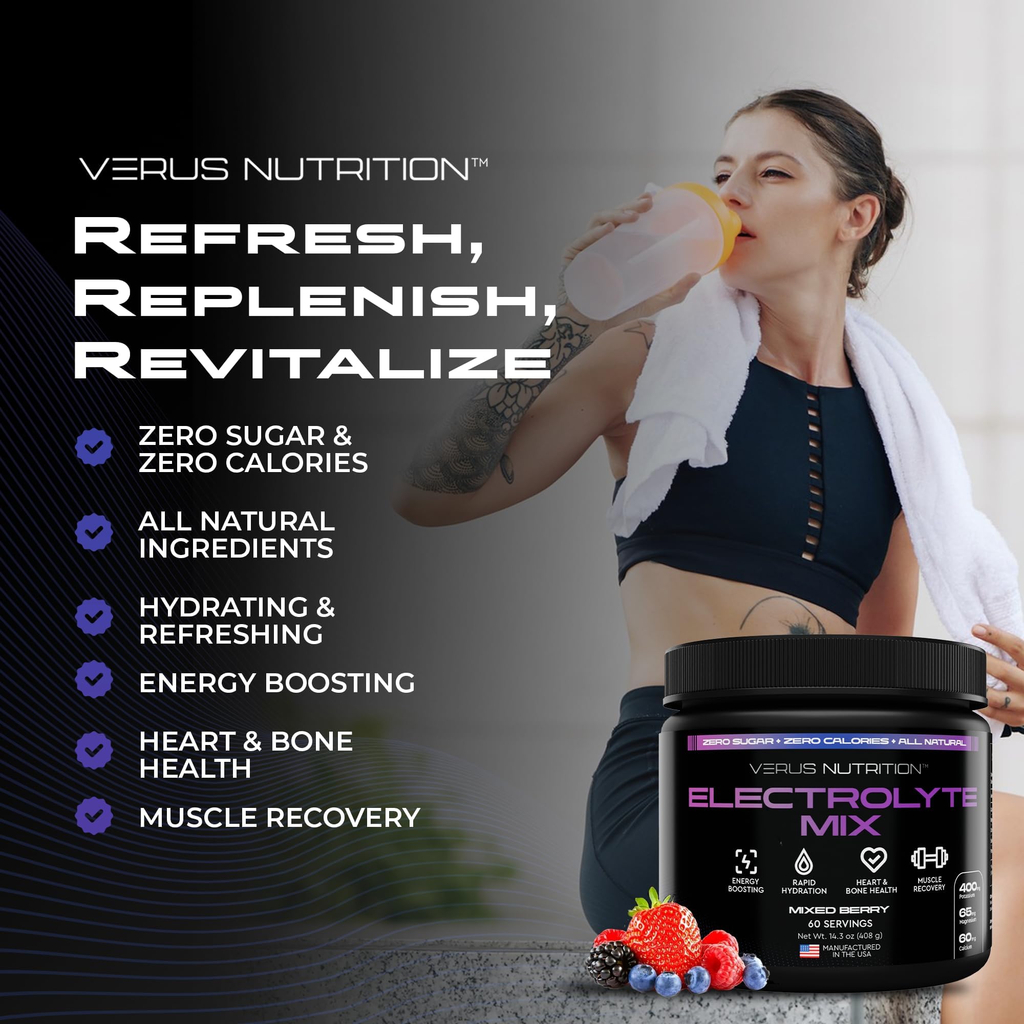 VERUS NUTRITION Bouteille recyclable pour une hydratation durable.