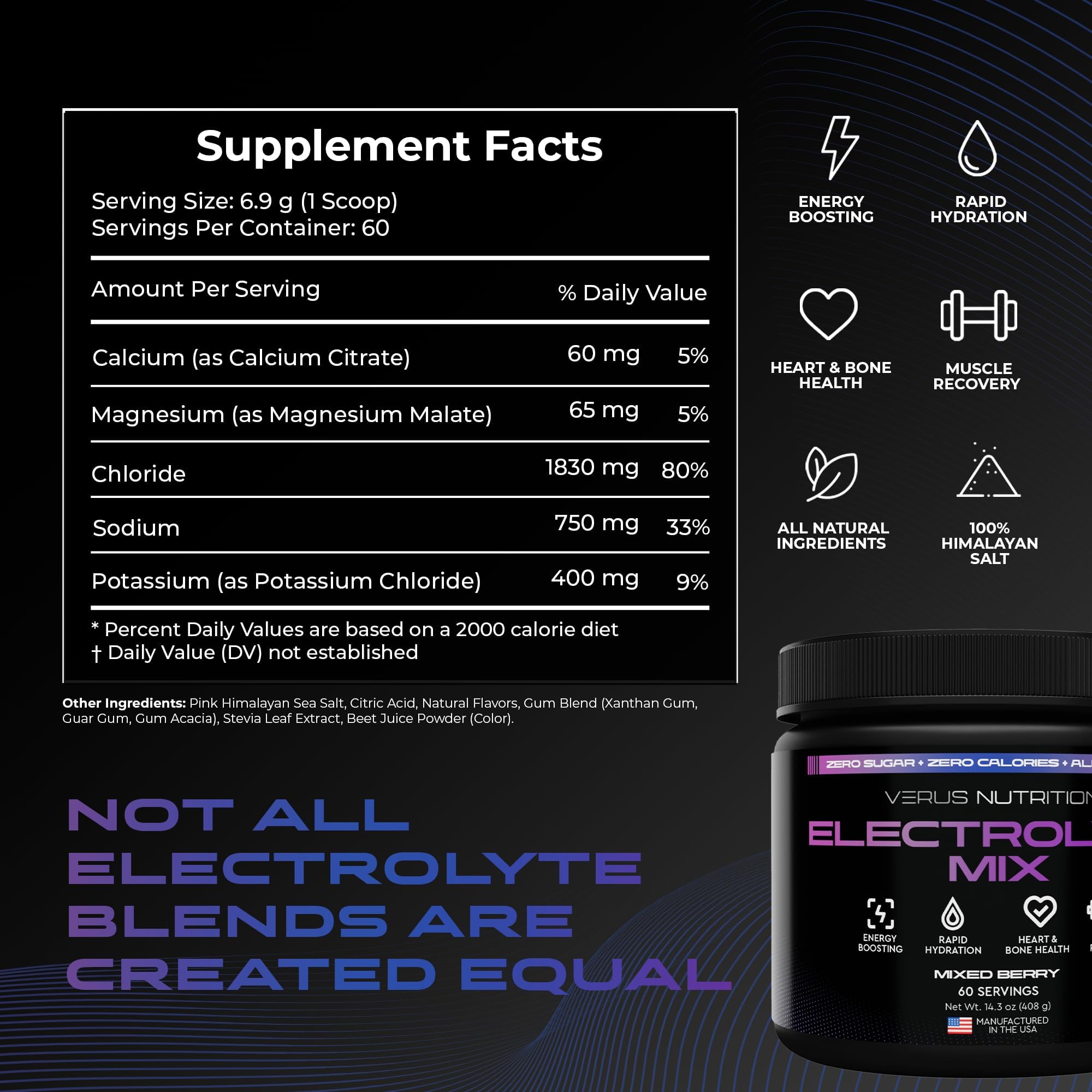 VERUS NUTRITION Électrolytes Poudre Citron-Lime goût rafraîchissant.