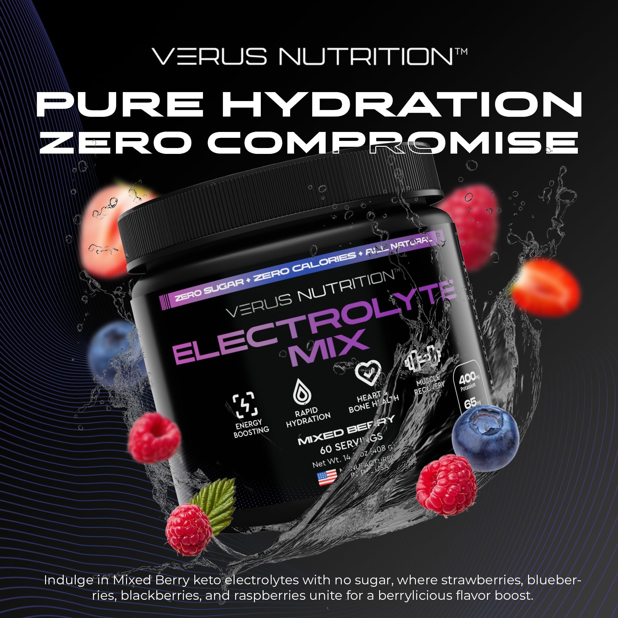 VERUS NUTRITION Électrolytes Poudre Fraise-Citronnade saveur savoureuse.