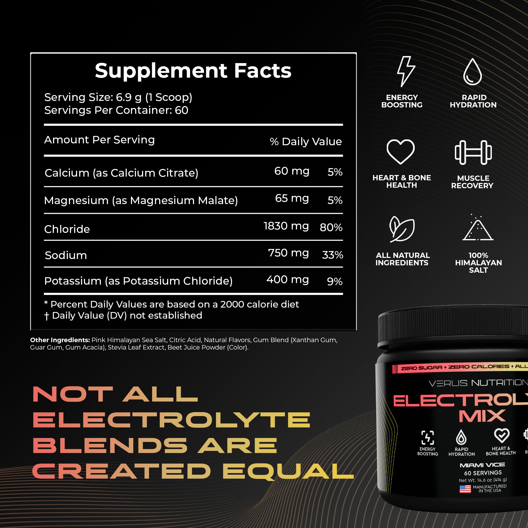 VERUS NUTRITION Electrolytes Poudre, gobelet avec glace, rafraîchissement sans sucre pendant l’effort.