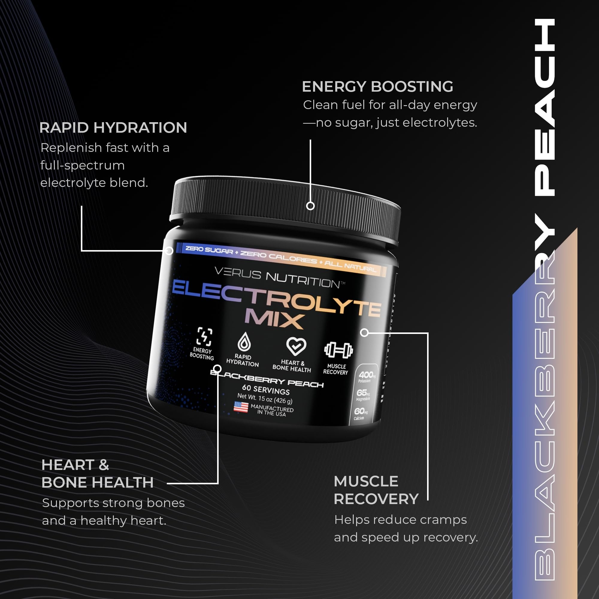 VERUS NUTRITION Électrolytes en poudre, boisson rafraîchissante sans sucre pour le quotidien actif.