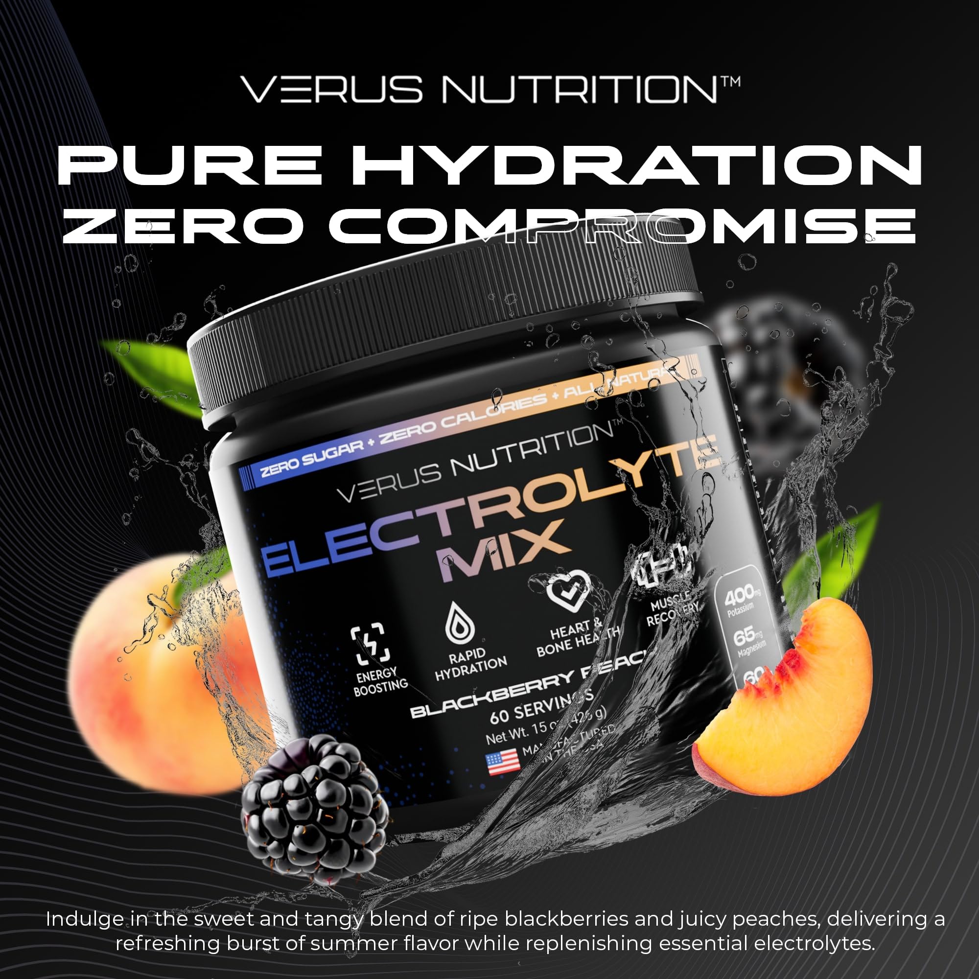 VERUS NUTRITION Électrolytes en poudre, doseur inclus pour préparation rapide.