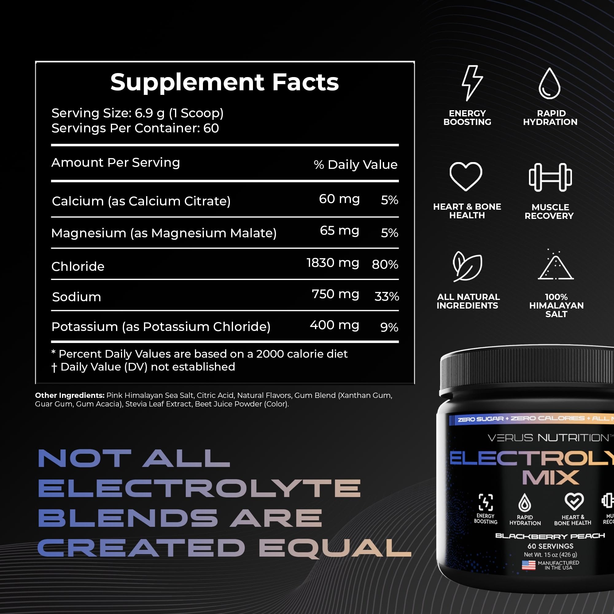 VERUS NUTRITION Électrolytes en poudre se mélange dans l’eau froide pour une hydratation équilibrée.