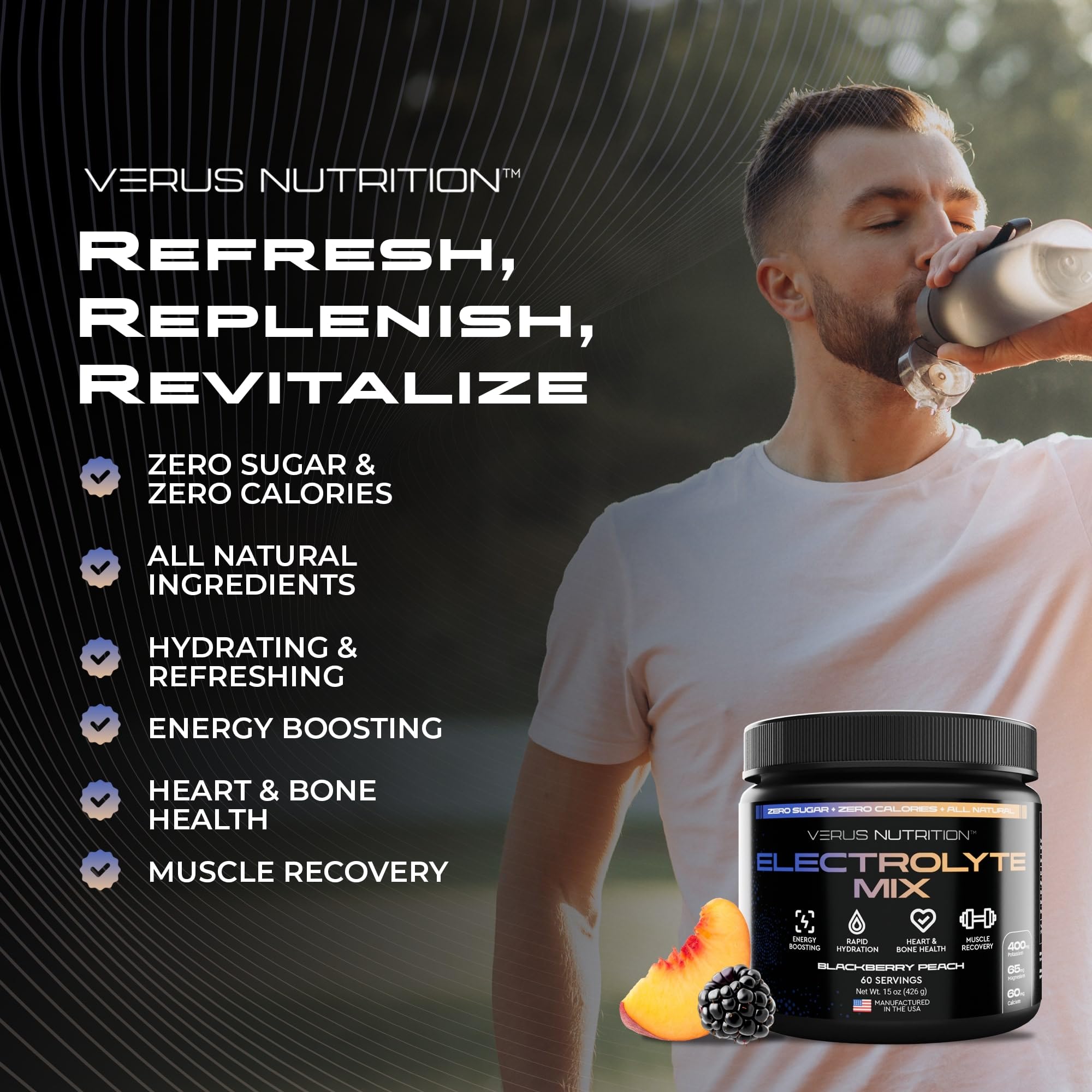 VERUS NUTRITION Électrolytes en poudre, format voyage pratique pour emporter partout.