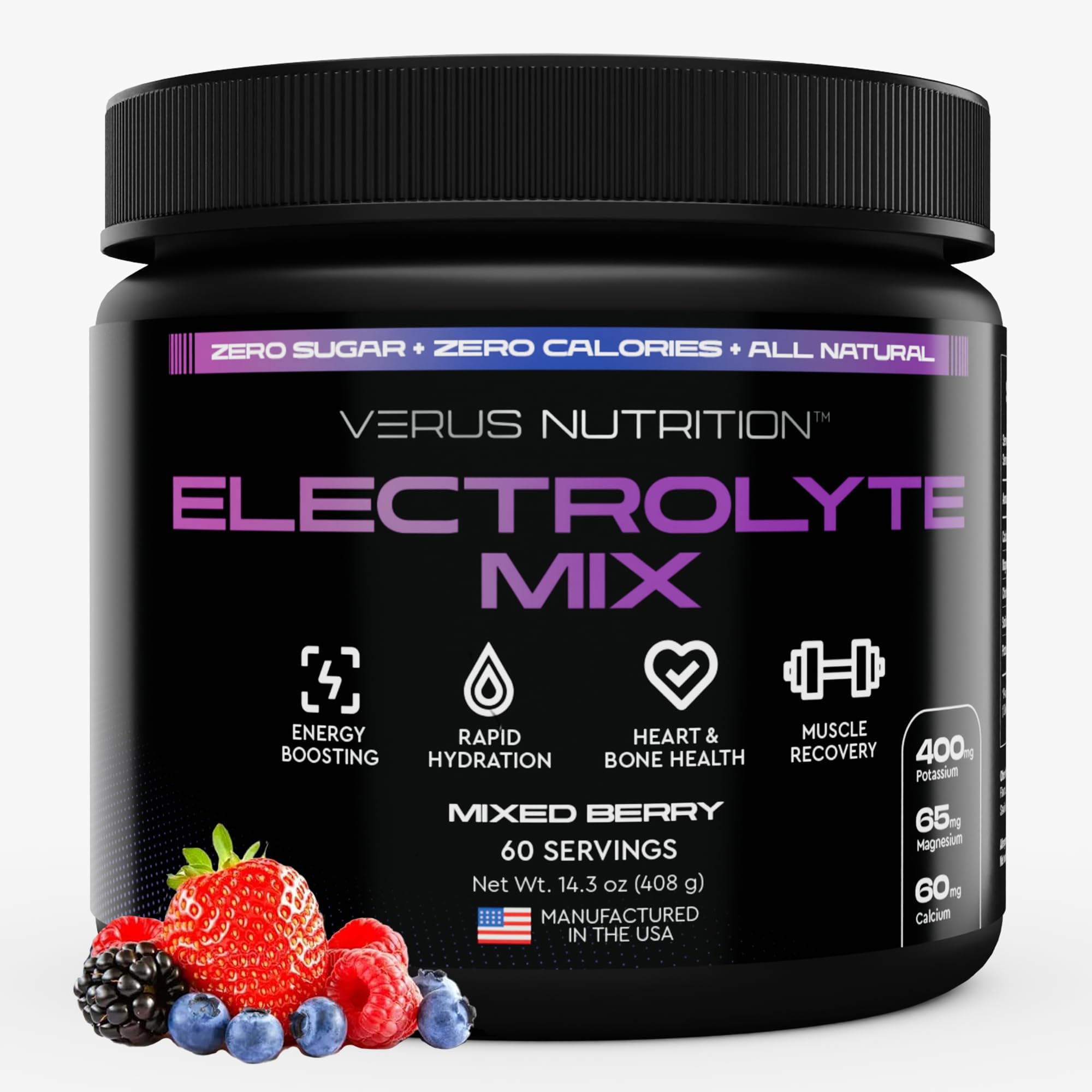 VERUS NUTRITION Électrolytes Poudre Sans Sucre pour une hydratation efficace.