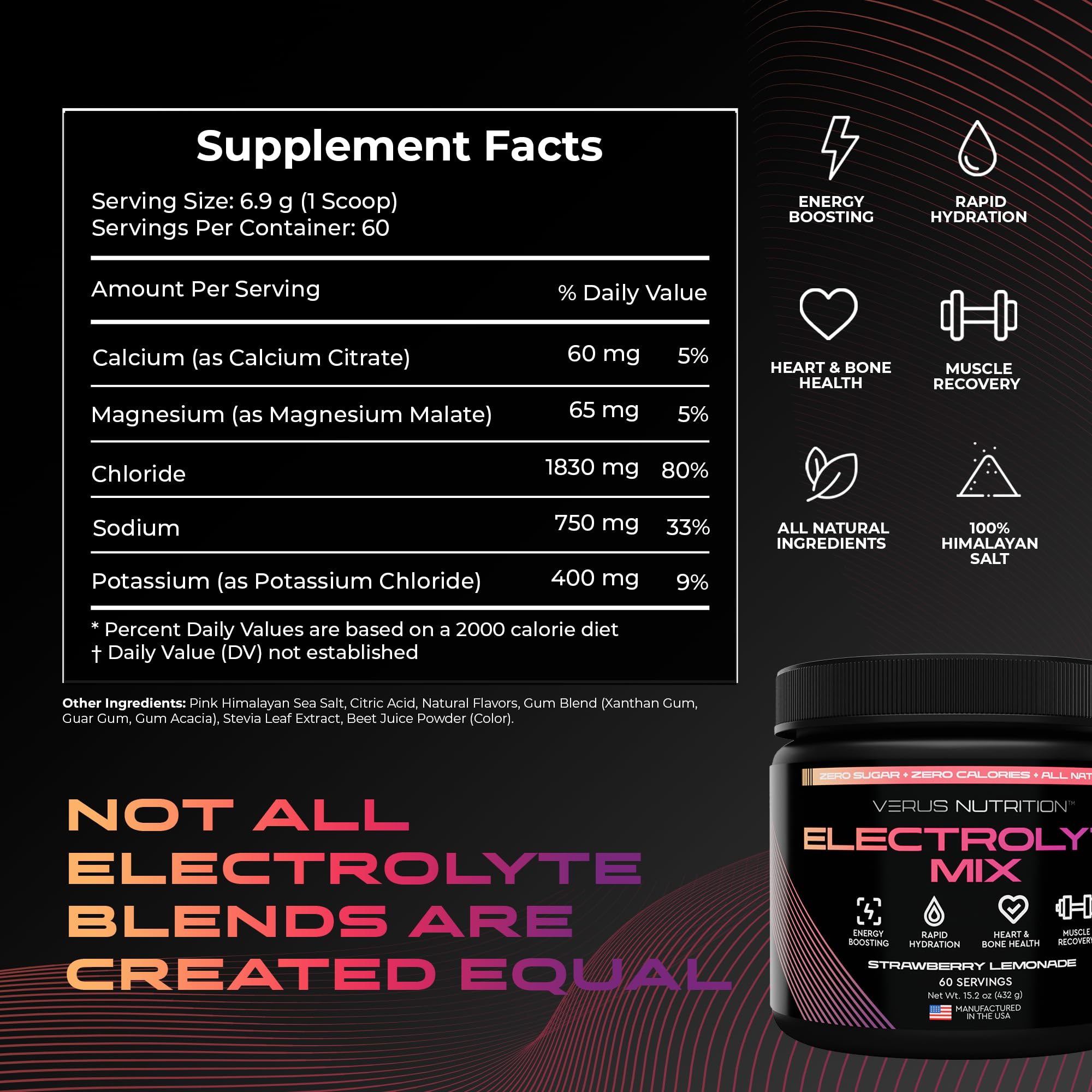 VERUS NUTRITION Electrolytes: verser dans un verre pour une boisson rafraîchissante