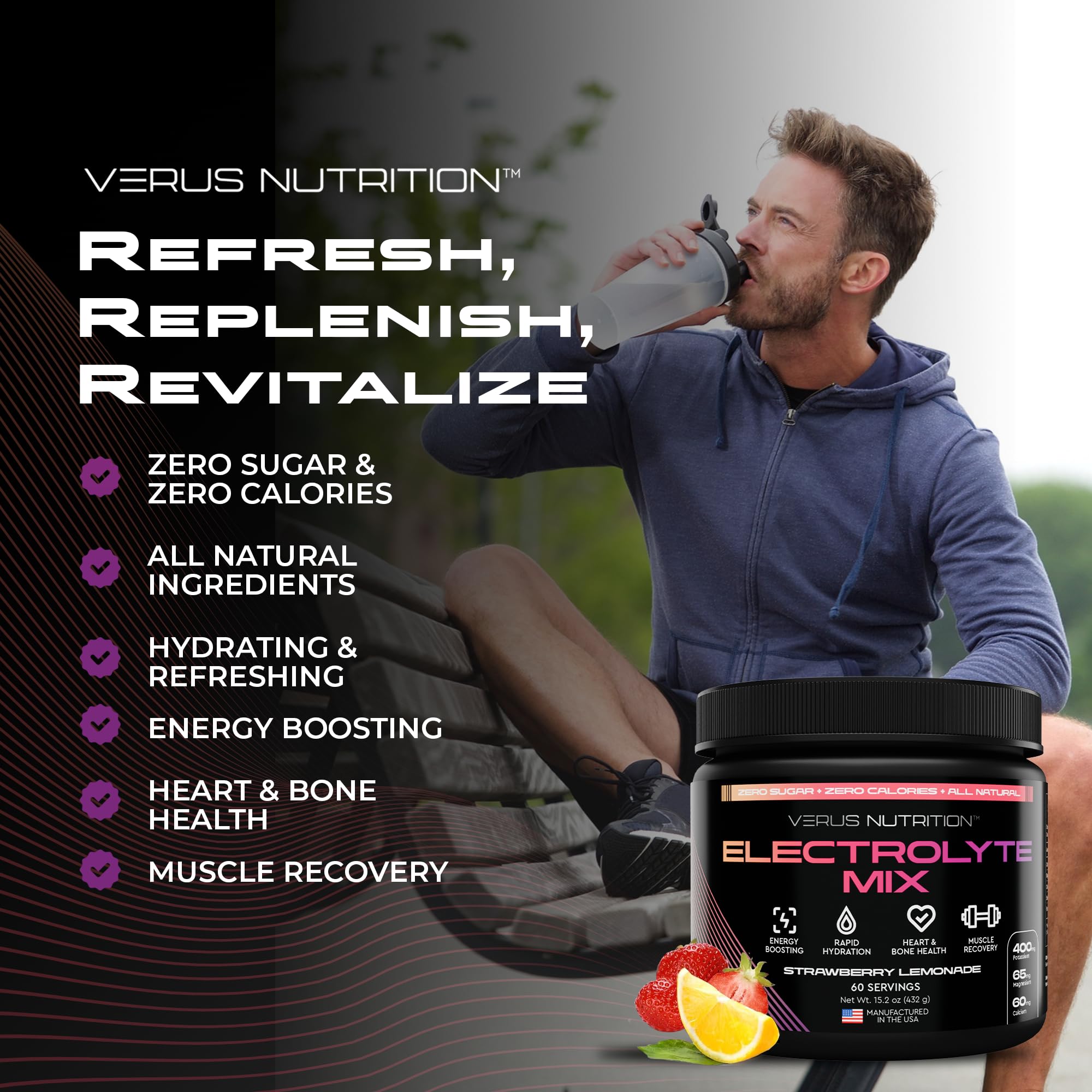 VERUS NUTRITION Electrolytes saveur Miami Vice: arôme estival sans sucre