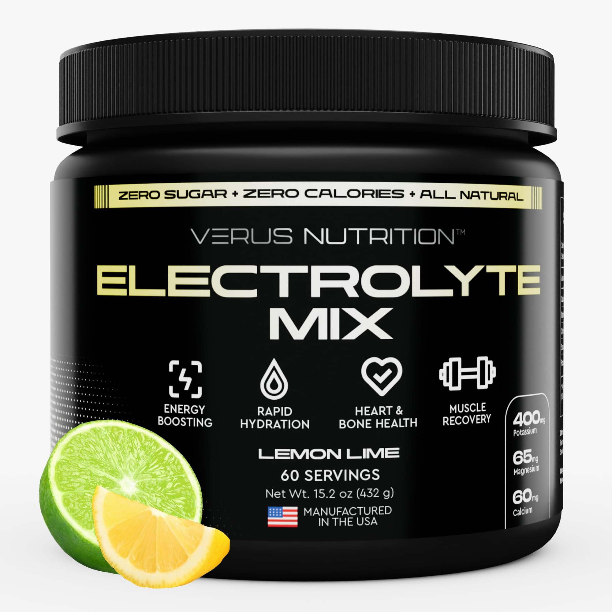 VERUS NUTRITION Poudre Électrolytes Sans Sucre — Bouteille prête à boire pour hydratation efficace.