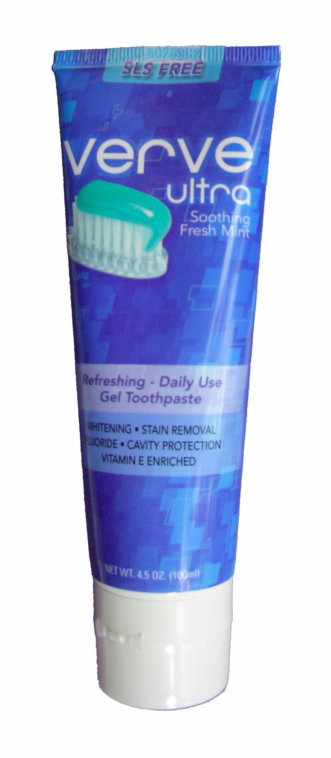Verve Ultra Dentifrice, emballage bleu élégant, usage quotidien sûr et agréable