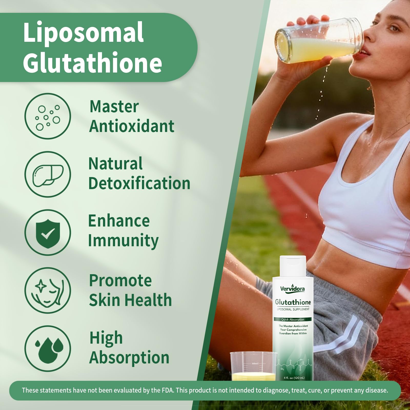 Cap-doseur sur Vervidora Liposomal Glutathione pour dosage précis.