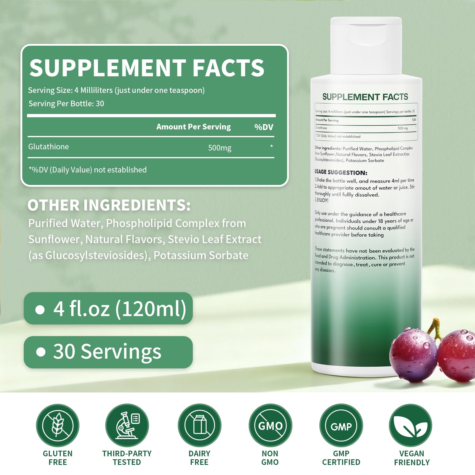 Étiquette claire sur Vervidora Liposomal Glutathione assurant traçabilité et sécurité.