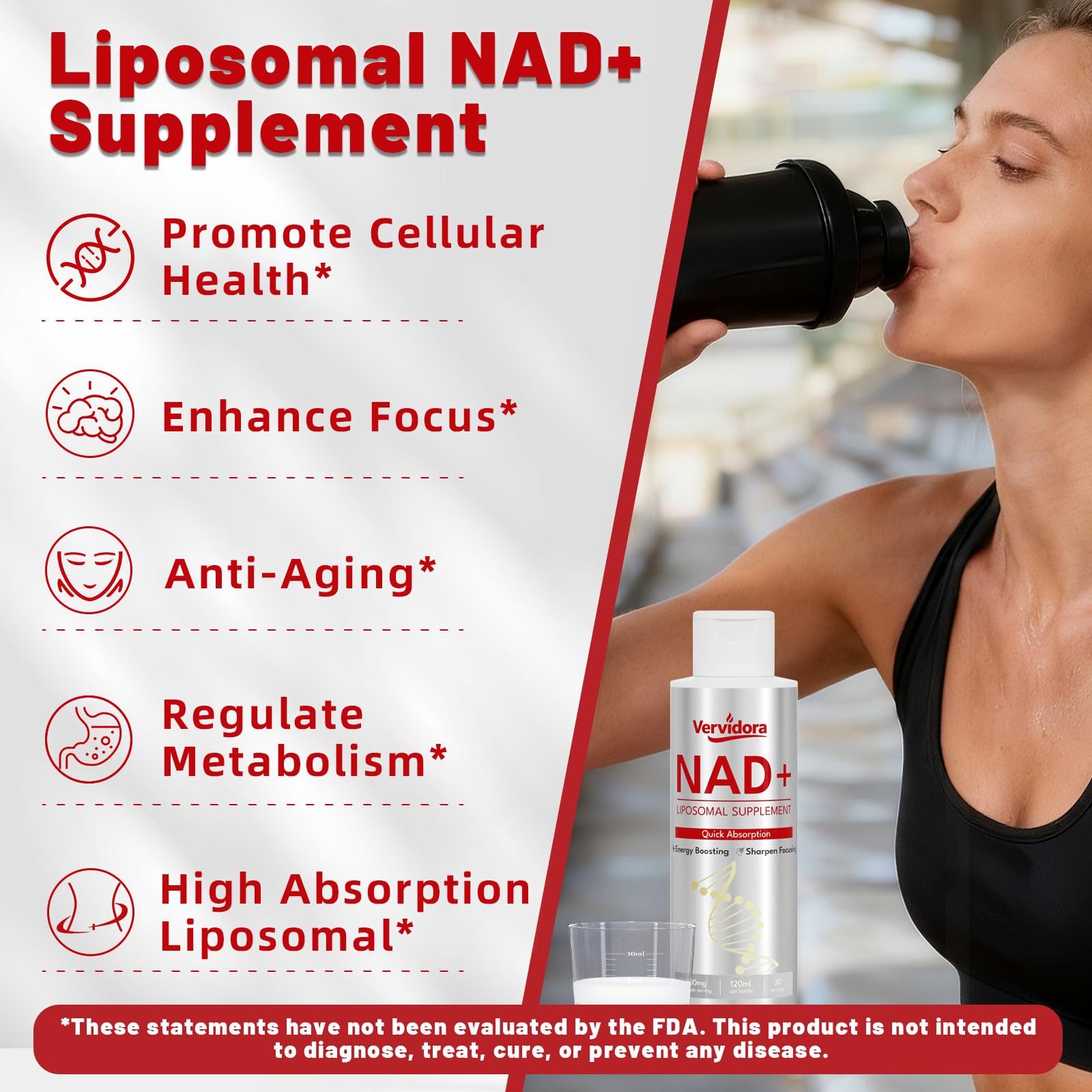 Vervidora NAD+ liposomal, absorption optimale associée à la routine