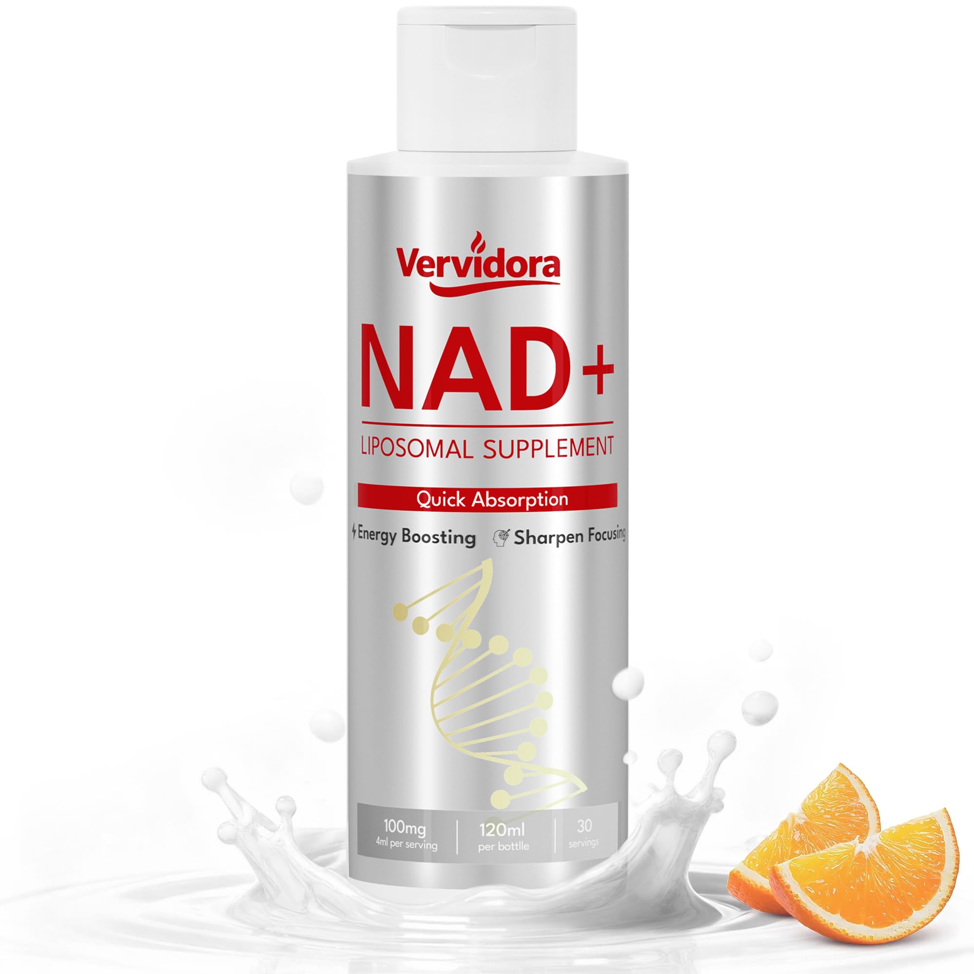 Vervidora Liposomal NAD+ sur bouteille, énergie quotidienne pratique