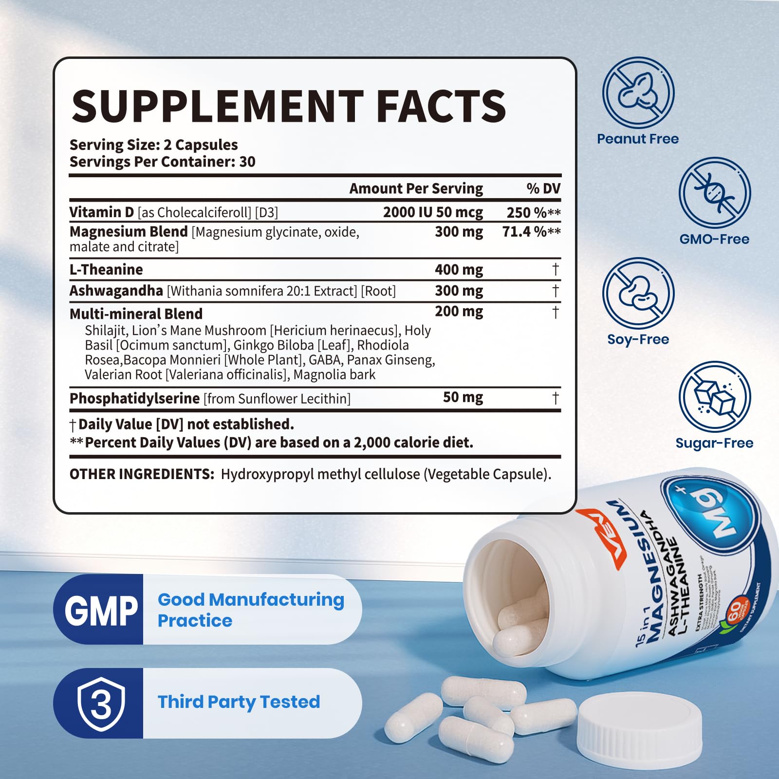 Capsules de magnésium glycinate et citrate VEV pour une énergie douce