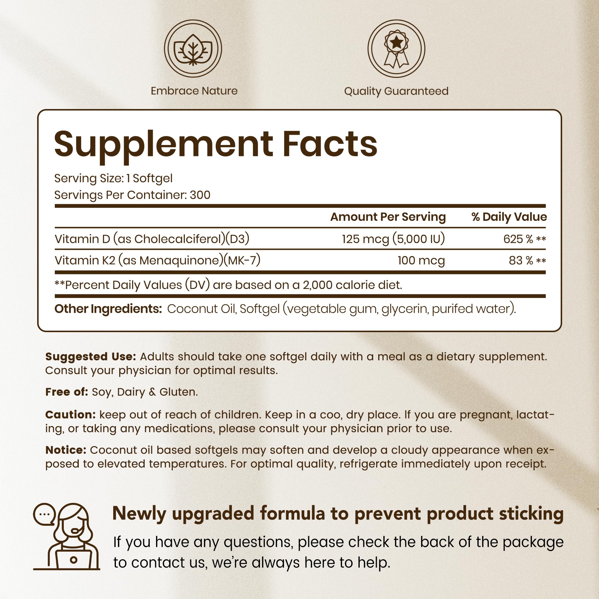 VEV Corefeel D3 K2: dosage 5000 UI et 100 mcg, pour les os.