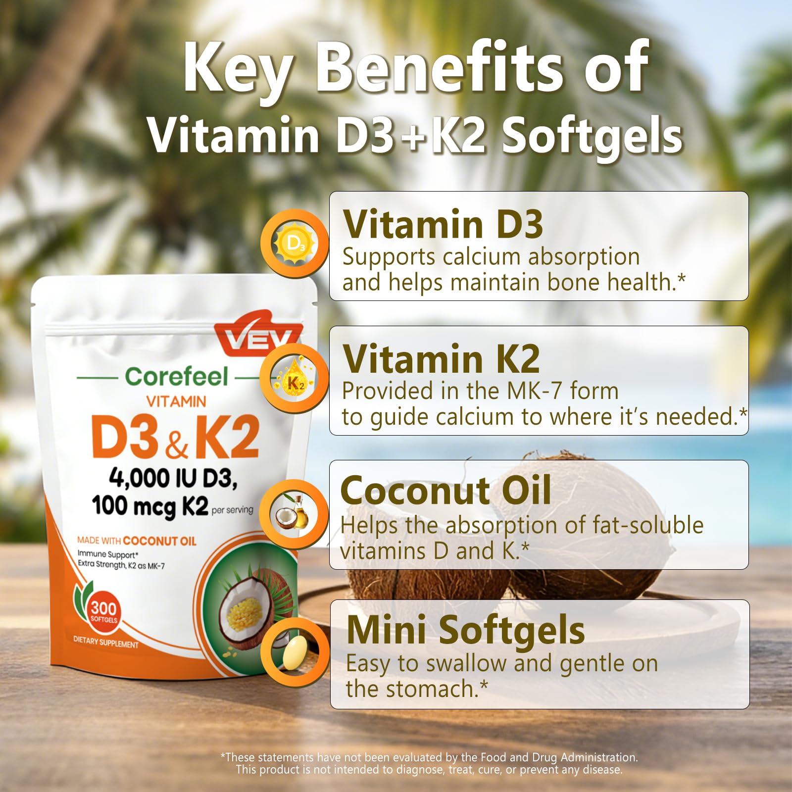 VEV vitamine D3 K2, soutien articulations et énergie au quotidien