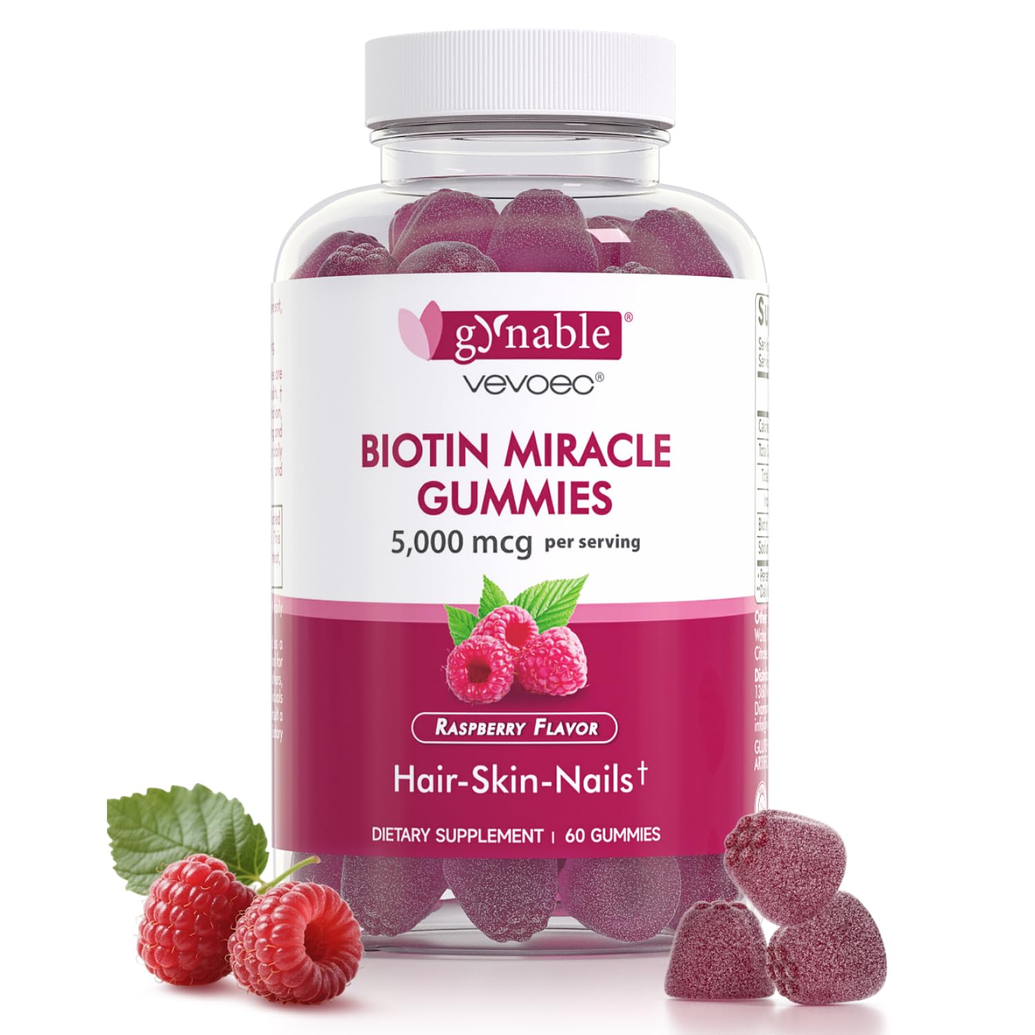 Vevoec Gynable Biotine gommes emballage: source pratique pour soutenir cheveux et ongles.