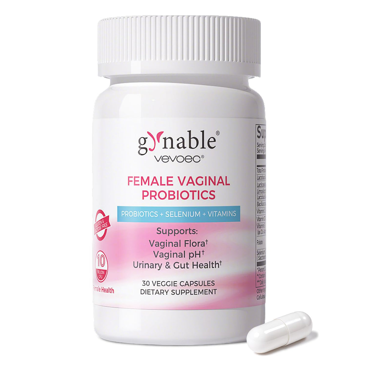 Vevoec Gynable – capsules-probiotiques femme, bouteille, soutien de flore intime