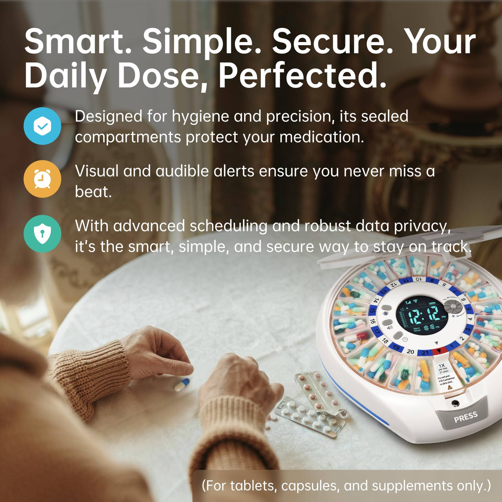 Grand écran LCD de VEXA VitaMate Pro 21 affiche les doses.