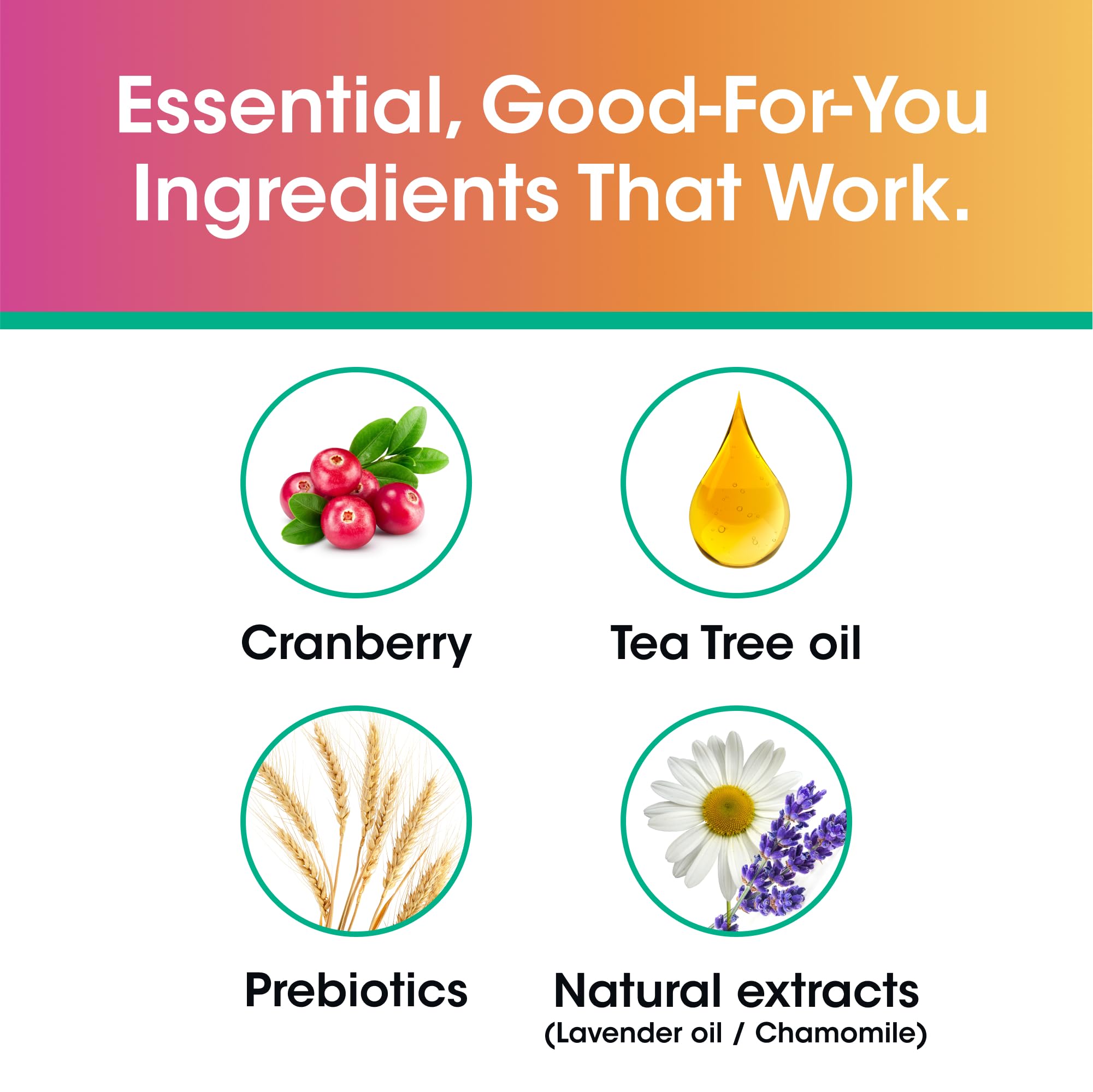 vH essentials prébiotiques soutiennent une flore intime équilibrée dans la formule.