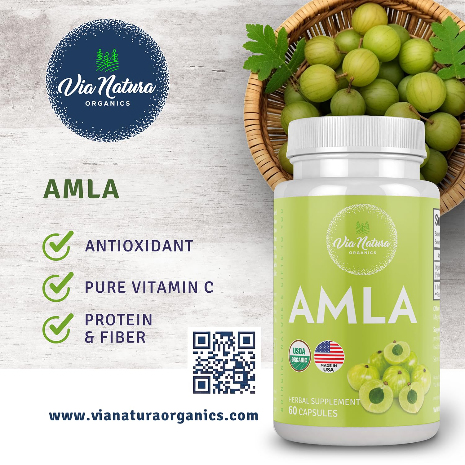 Ingrédients Via Natura Organics Amla, naturel et riche en fibres et minéraux