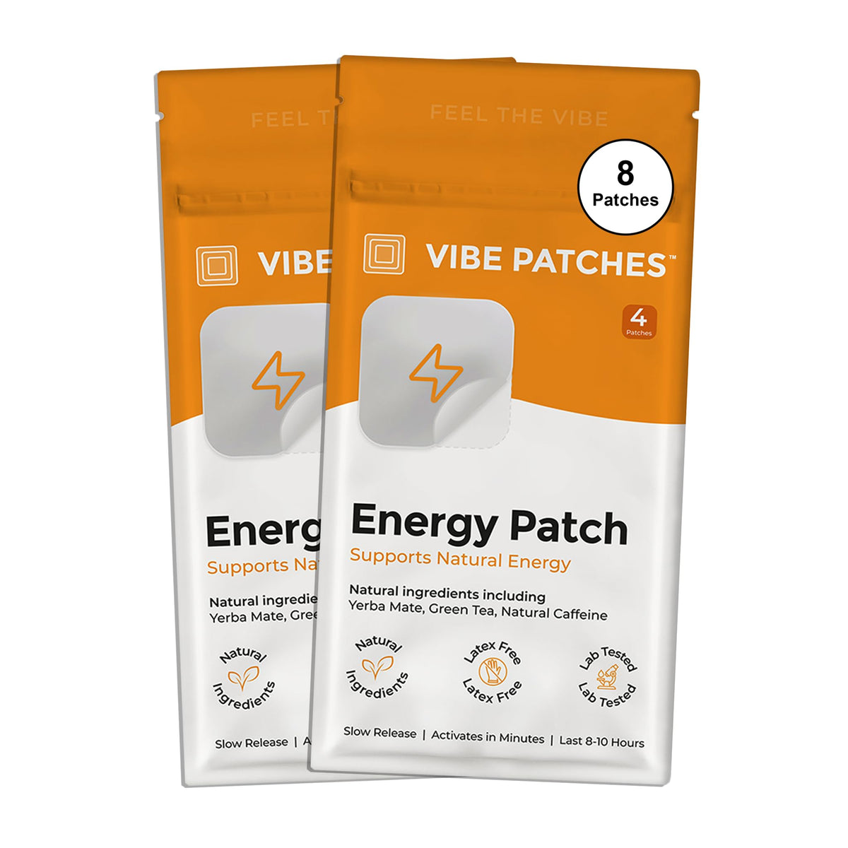VIBE PATCHES emballage yerba-mate énergie, prêt pour une routine matinale.