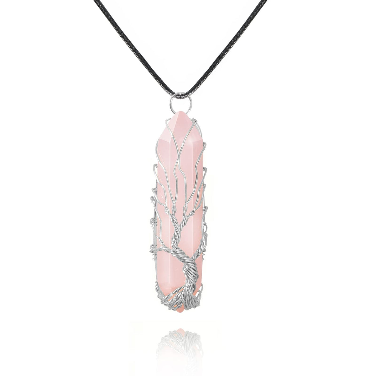 Collier VIBILIA en quartz rose arbre de vie, élégance symbolique.