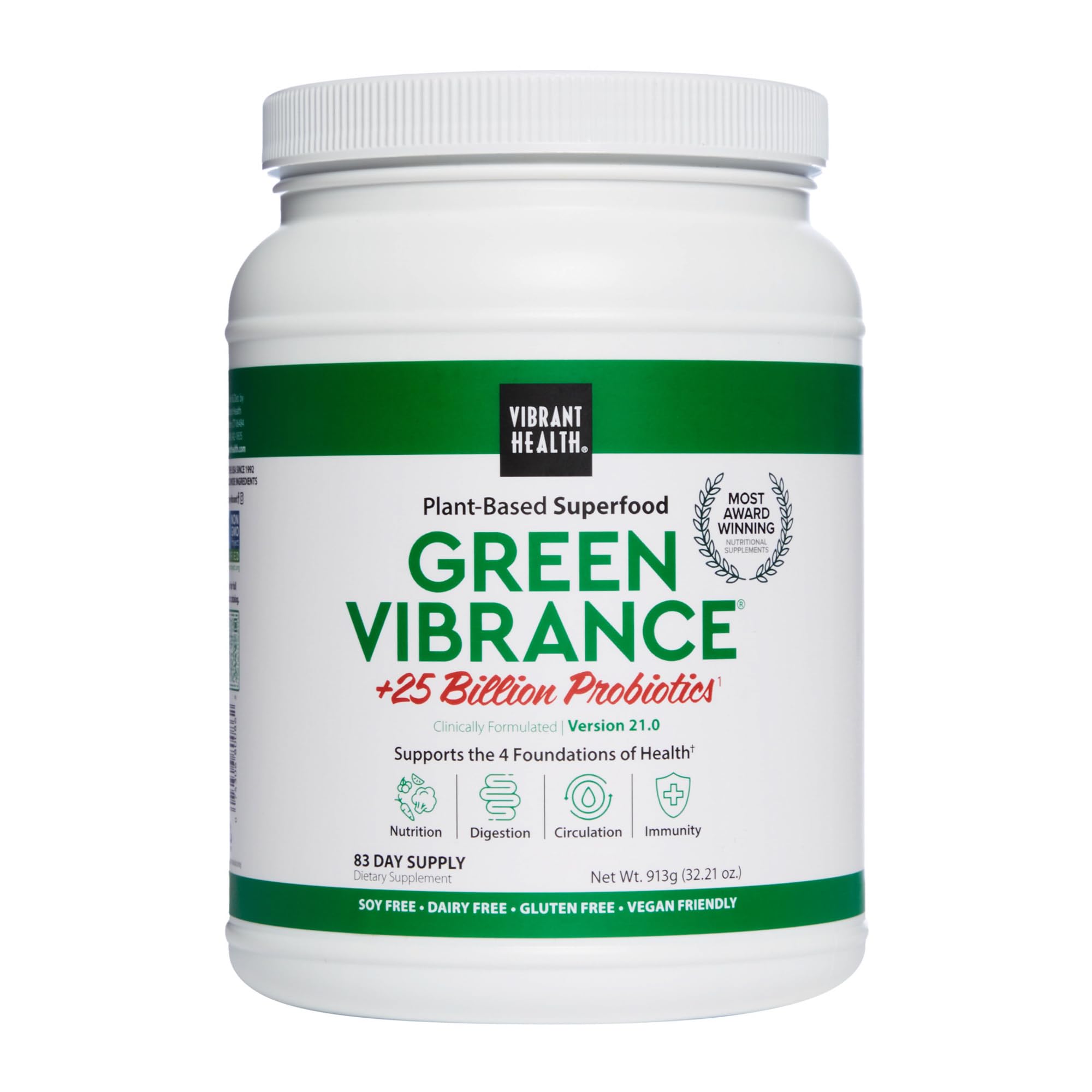 Vibrant Health Green Vibrance: bouteille-poudre, pratique pour démarrer la journée.