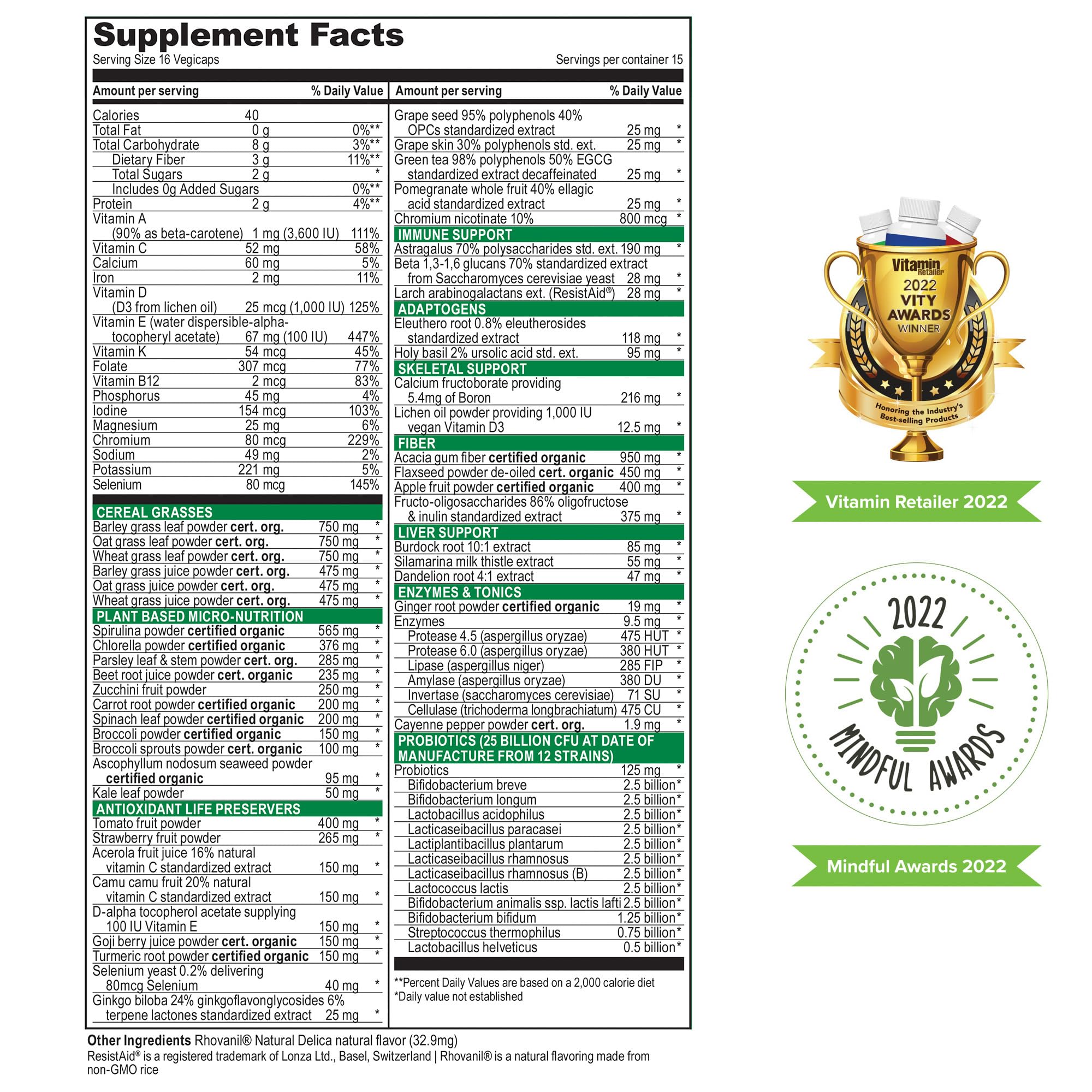Vibrant Health Green Vibrance, ingrédients-clefs: nutriments concentrés pour vitalité quotidienne
