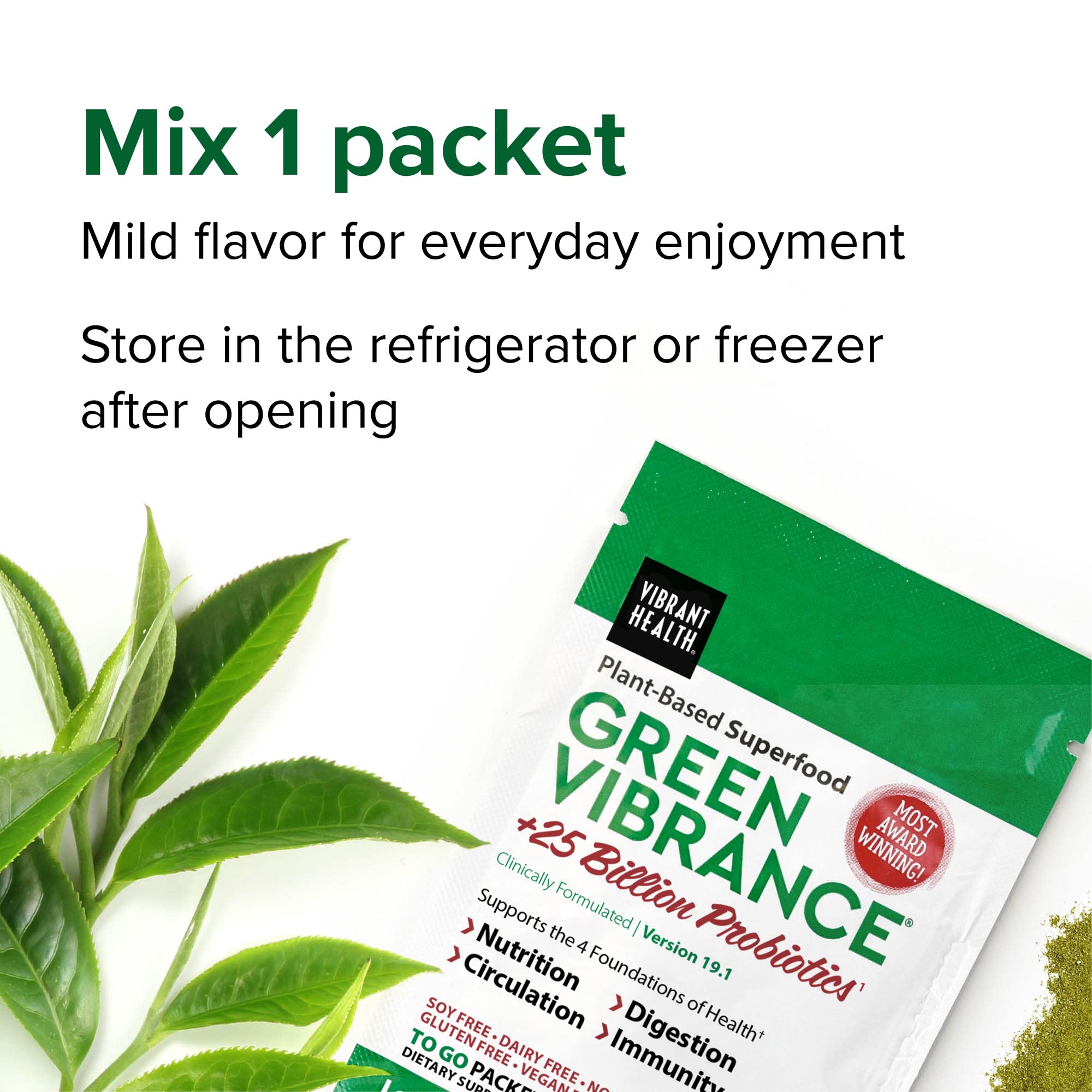 Vibrant Health Green Vibrance, ingrédients spiruline en vedette, énergie naturelle potentielle