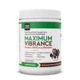 Vibrant Health Maximum Vibrance — poudre chocolatée dans un verre, apport protéique végétal.