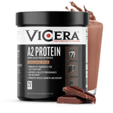VICERA A2 Protéine Poudre pot chocolat, texture riche et gourmande idéale pour le petit-déjeuner.