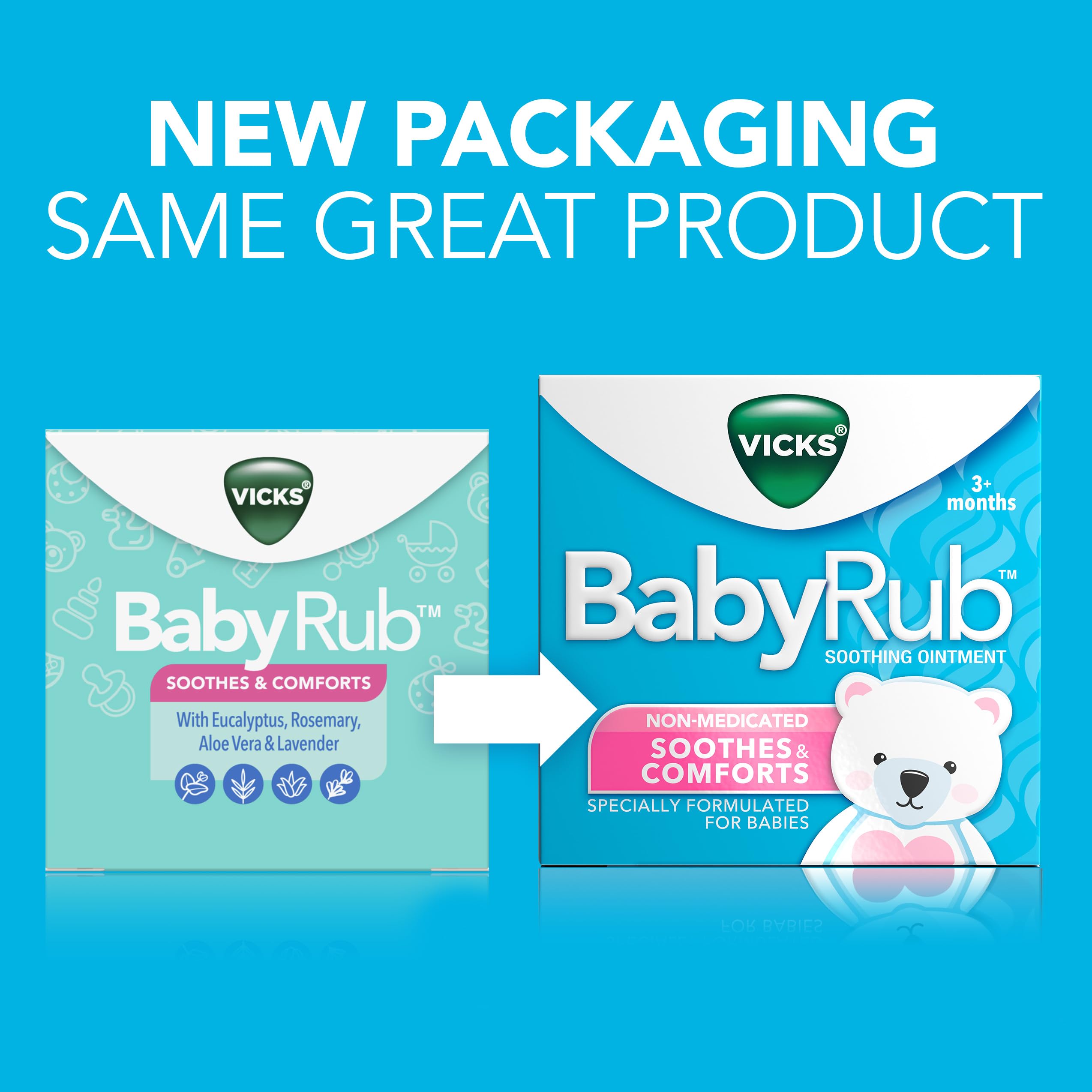 Vicks BabyRub appliqué sur le cou et le dos du bébé, moment calme.