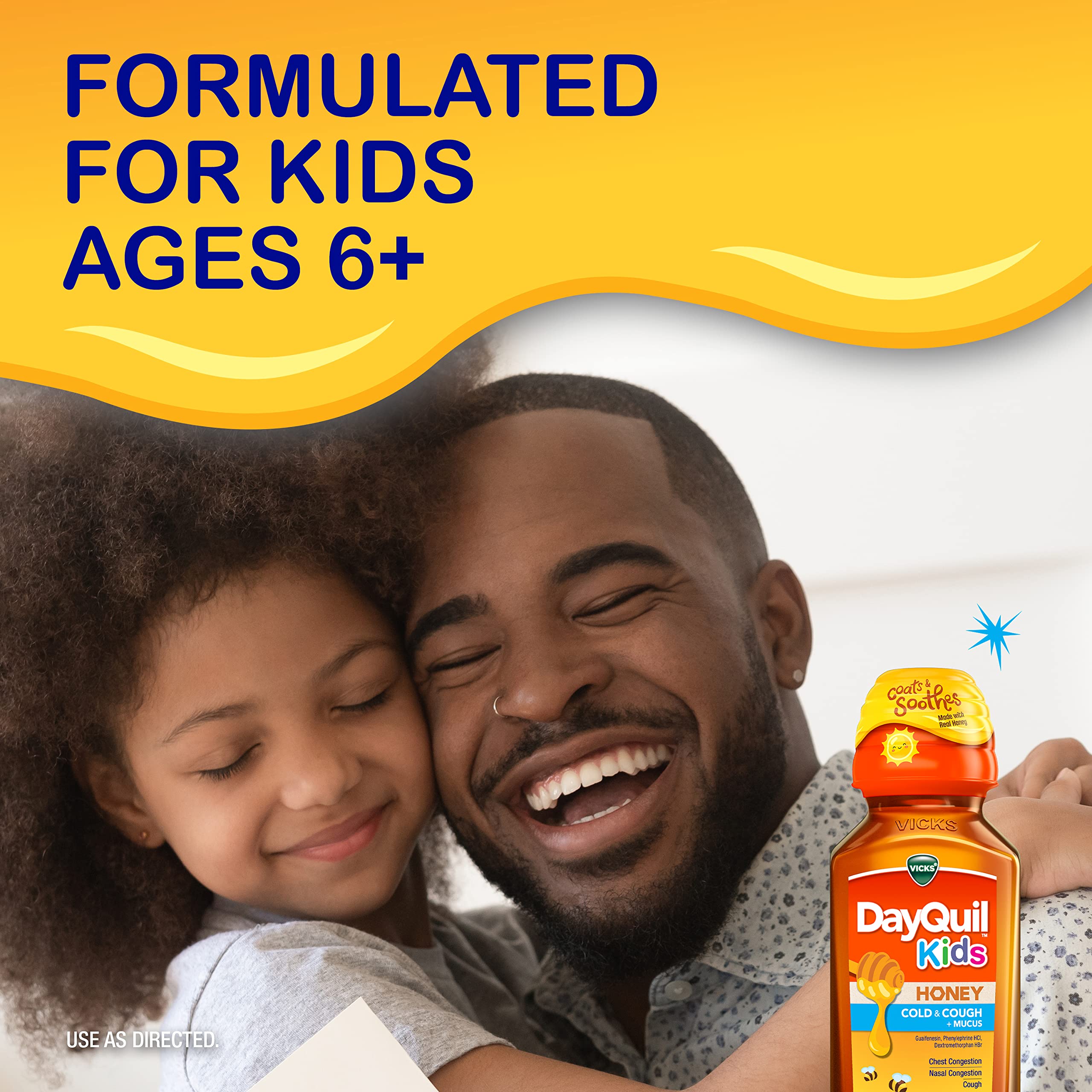 Sans aspirine et sans paracétamol dans DayQuil Enfants.