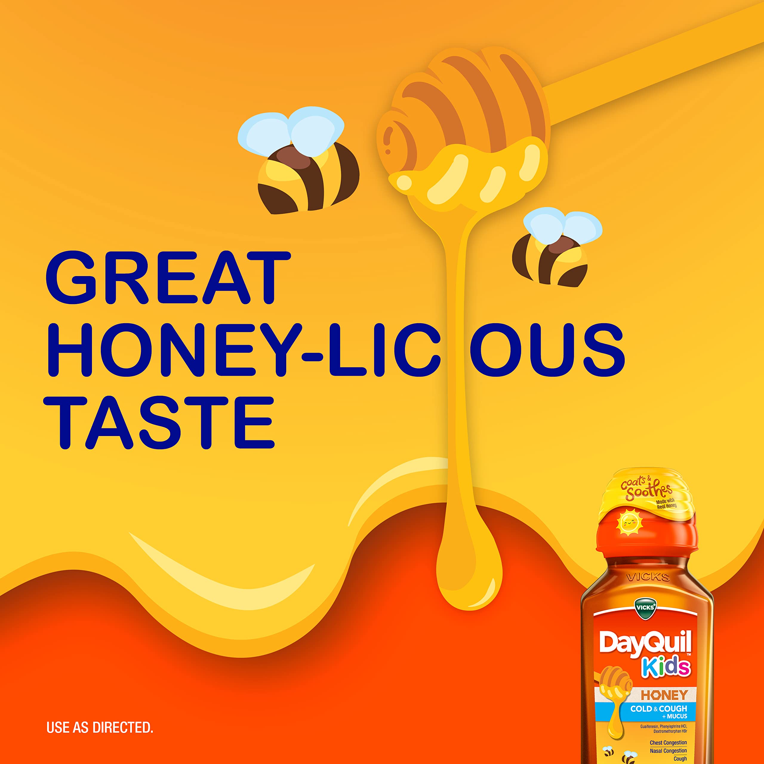 Formule DayQuil Enfants sans sirop de fructose élevé et alcool.