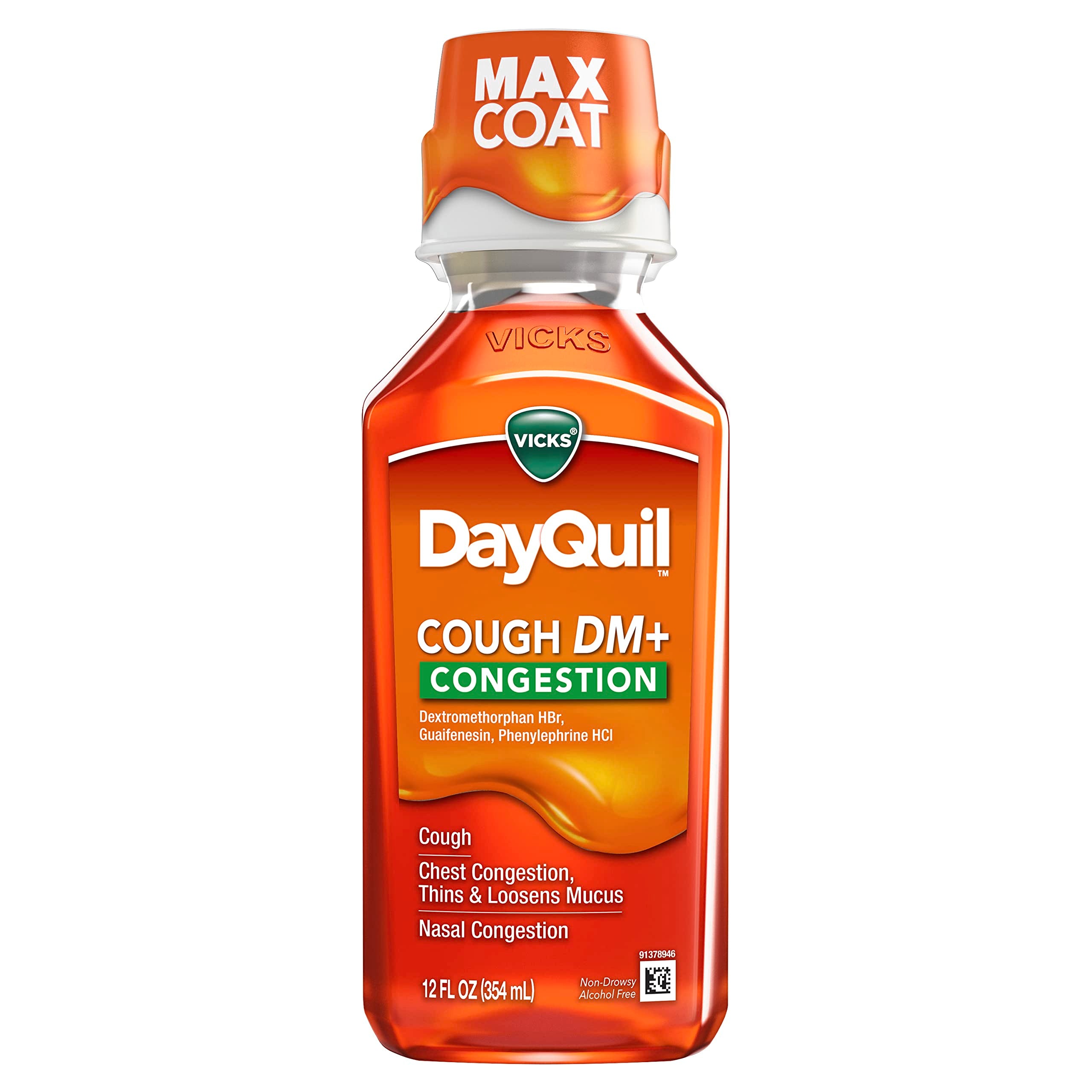 Vicks DayQuil Toux DM+ relief rapide de toux et de congestion.