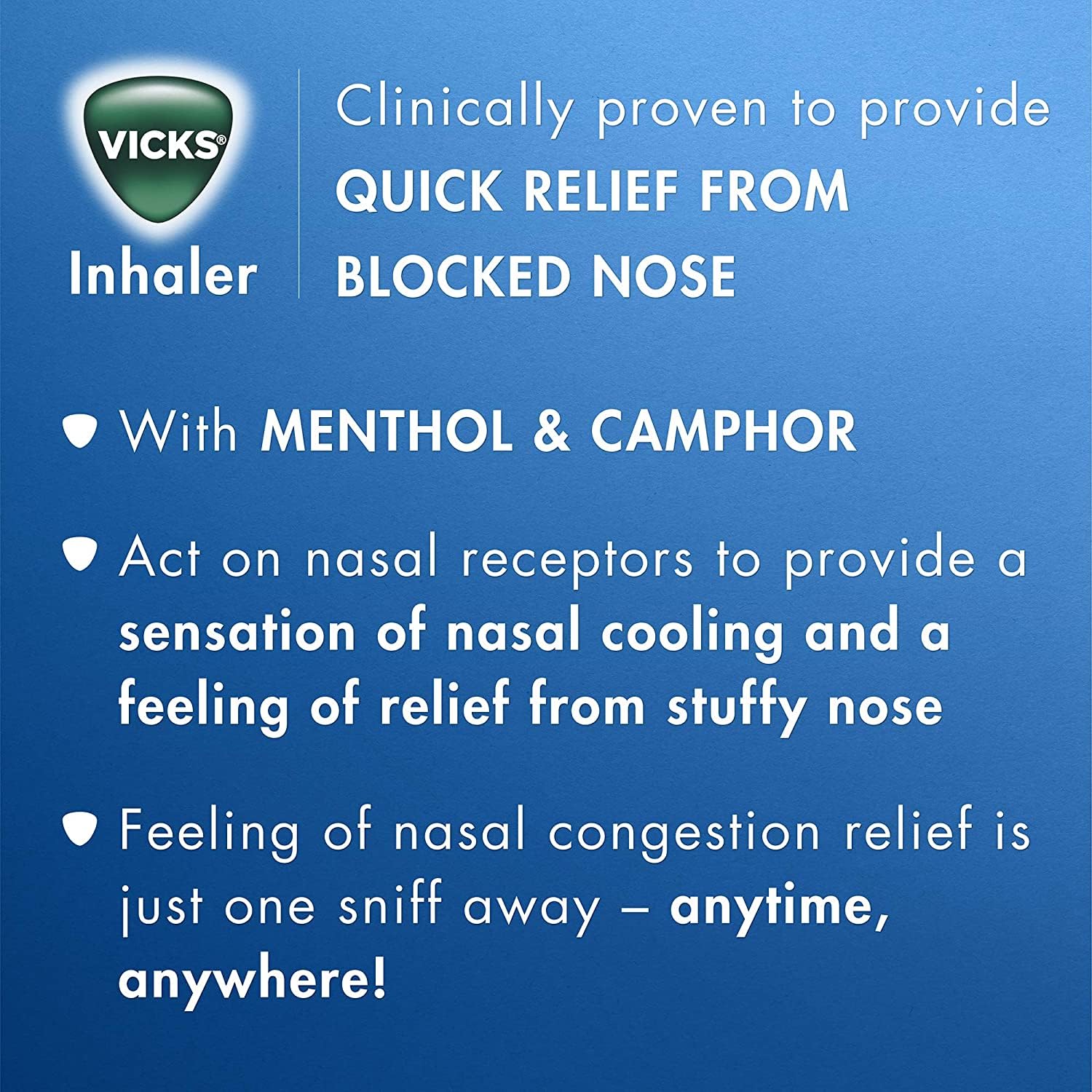 Inhalateur Vicks au design compact et économique, facile à transporter.