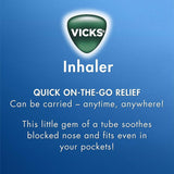 Inhalateur Vicks délivrant un soulagement nasal rapide avec parfum mentholé.
