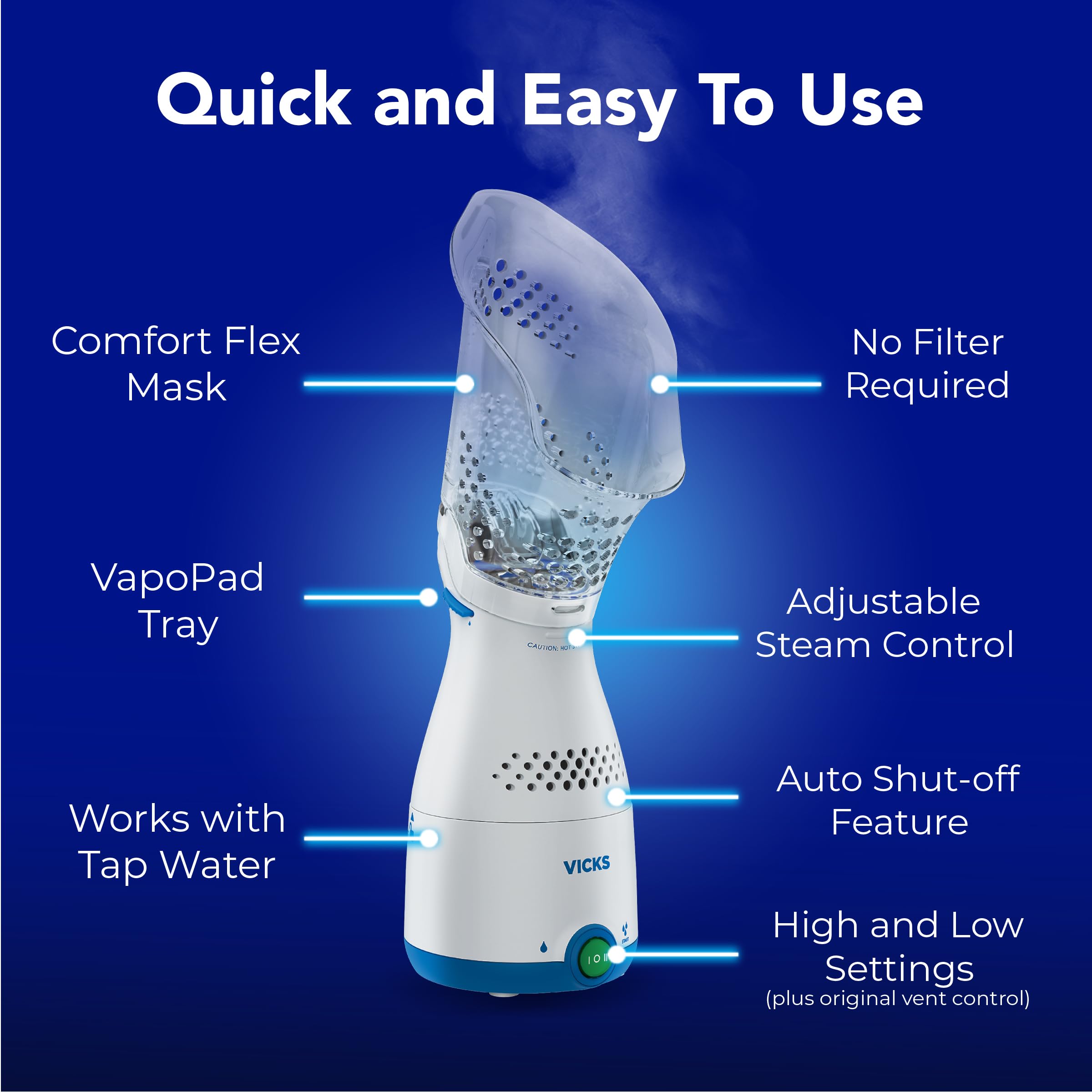Vicks Inhalateur Sinusal offre une brume chaude apaisante et rapide.