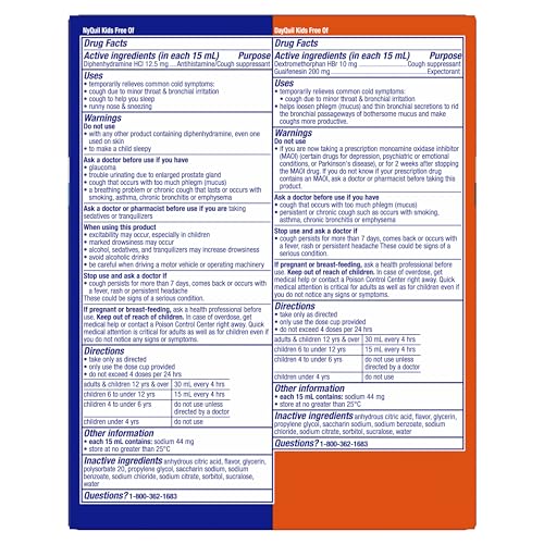 Flacons jour et nuit séparés: utilisation adaptée pour DayQuil et NyQuil.