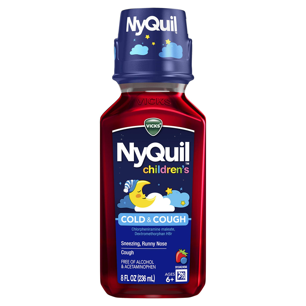 Vicks Kids NyQuil framboise – flacon prêt pour le repos nocturne des enfants.