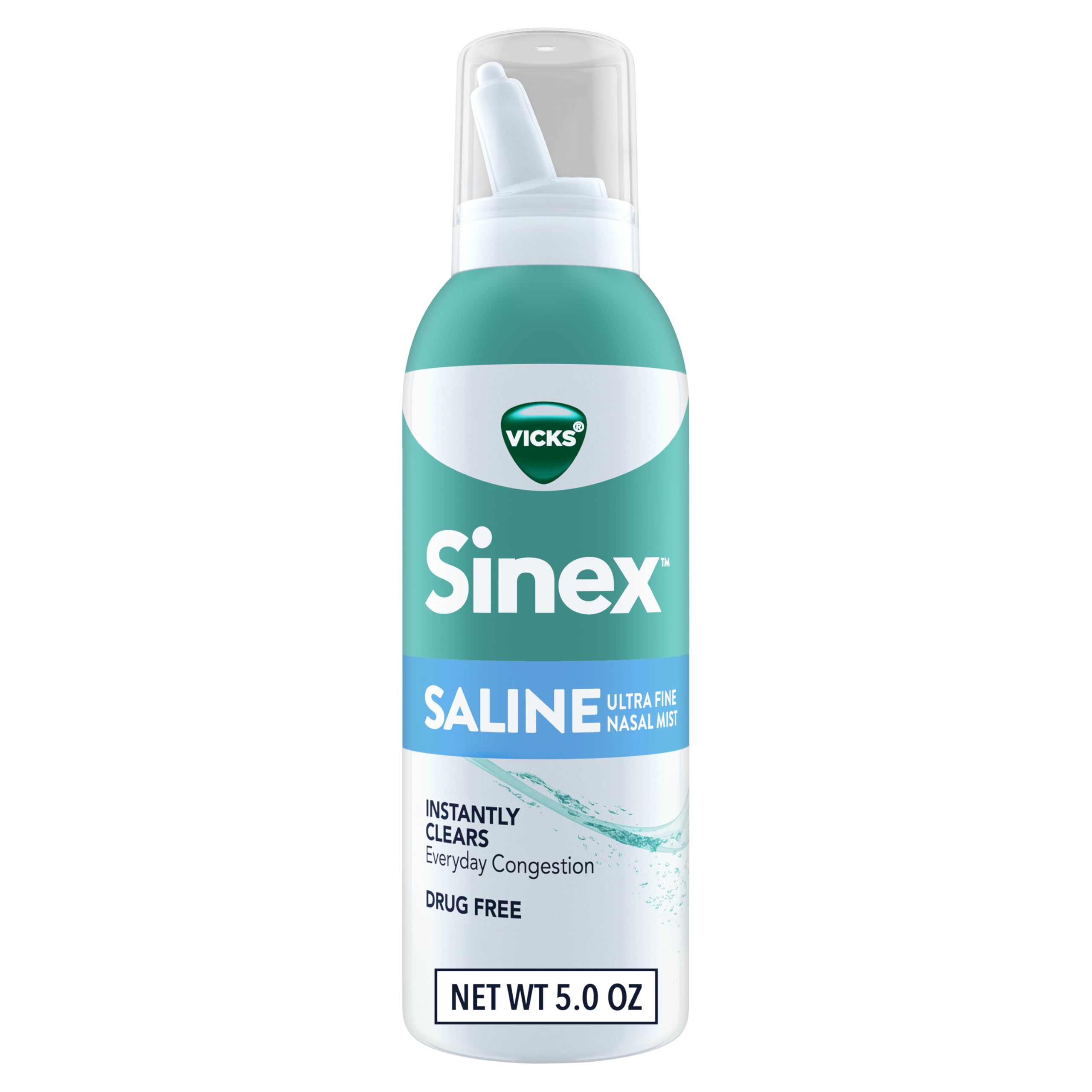 Vicks Sinex Saline Spray bouteille: soulage la congestion quotidienne sans médicament.