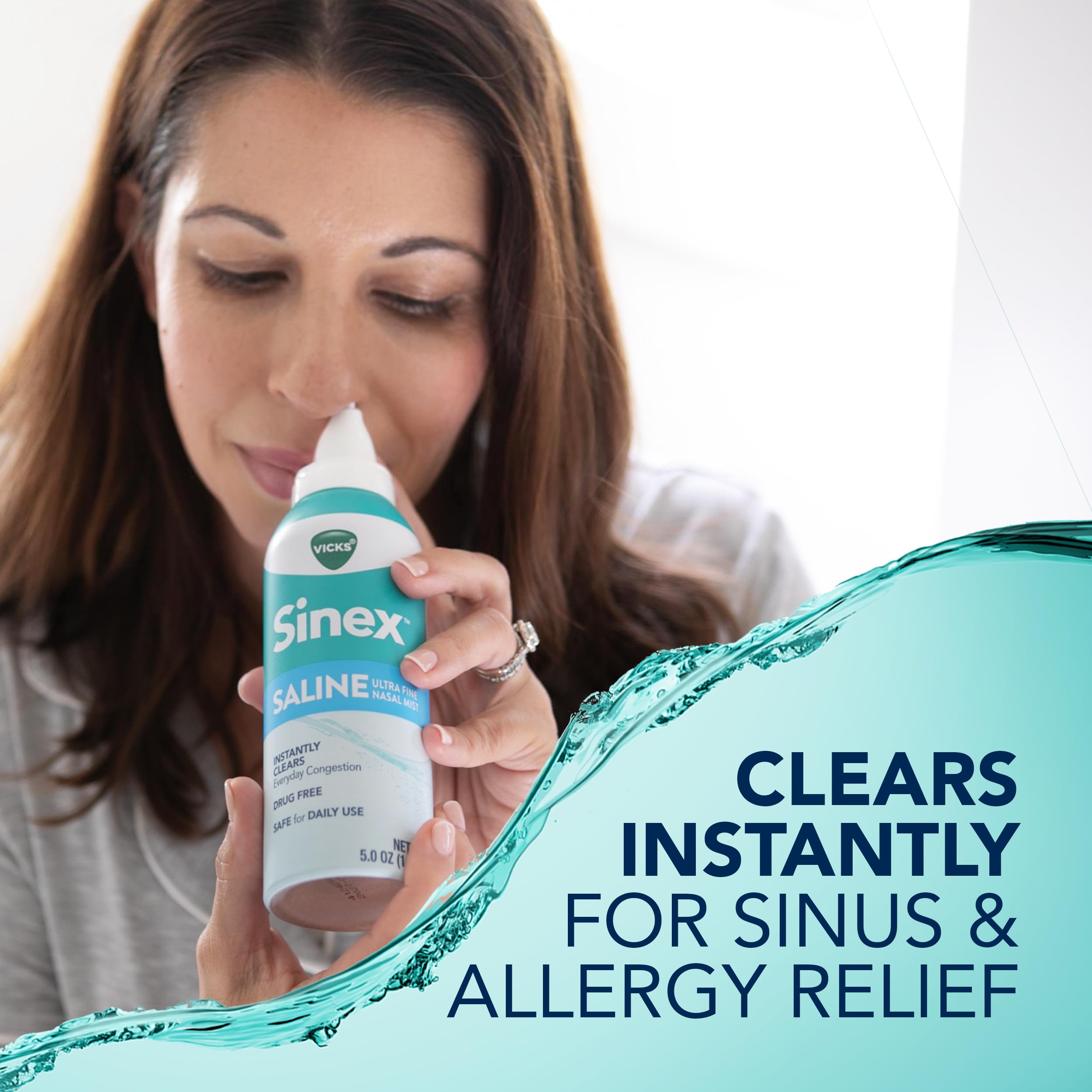 Vicks Sinex Saline Spray brume douce: calme rapidement les narines irritées.