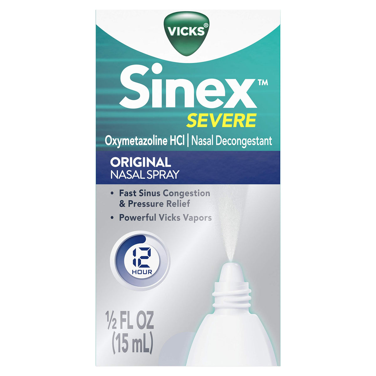 Vicks Sinex Severe spray nasal menthol, soulagement rapide de la congestion nasale.