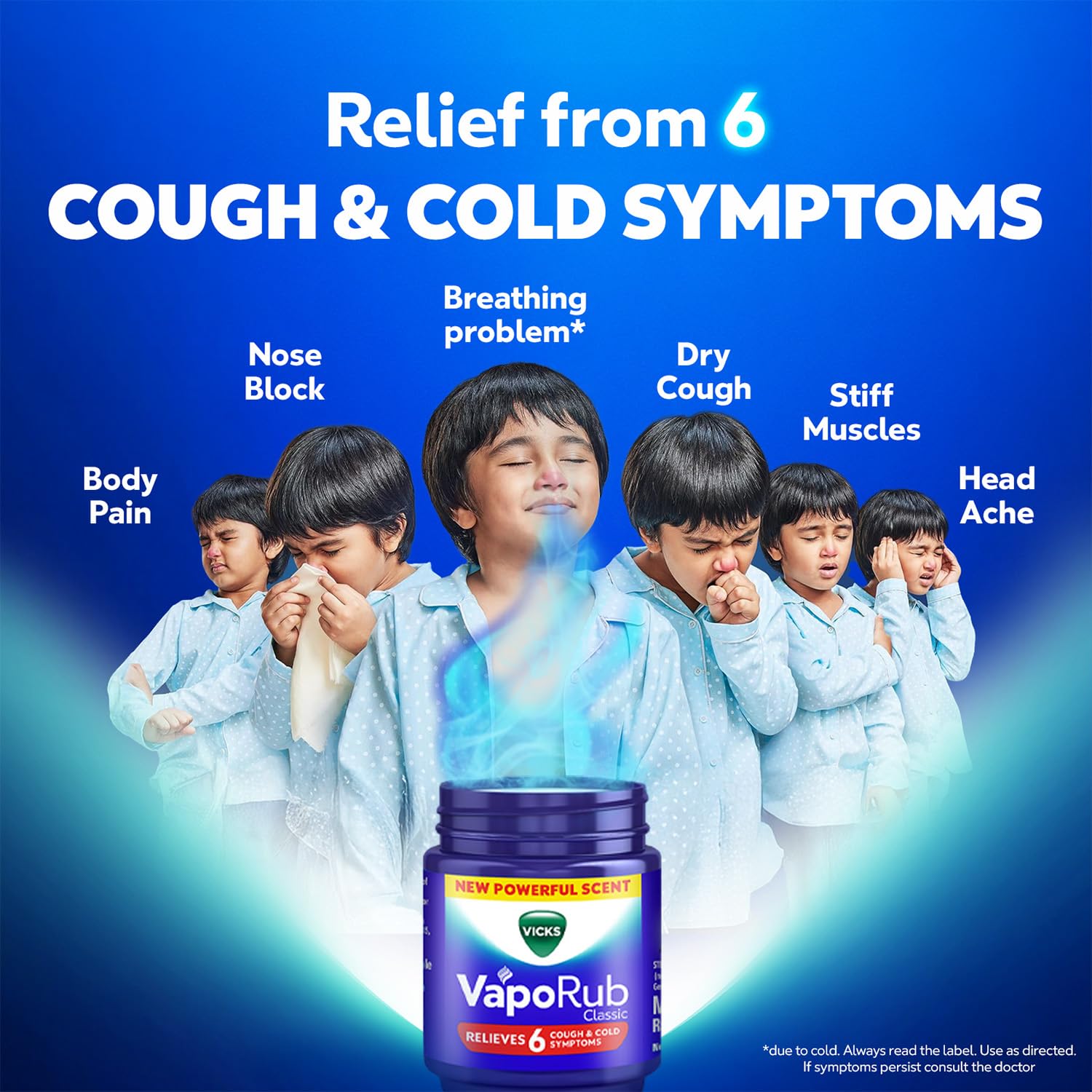 Vicks VapoRub parfum menthol-eucalyptus, rafraîchissant et apaisant.