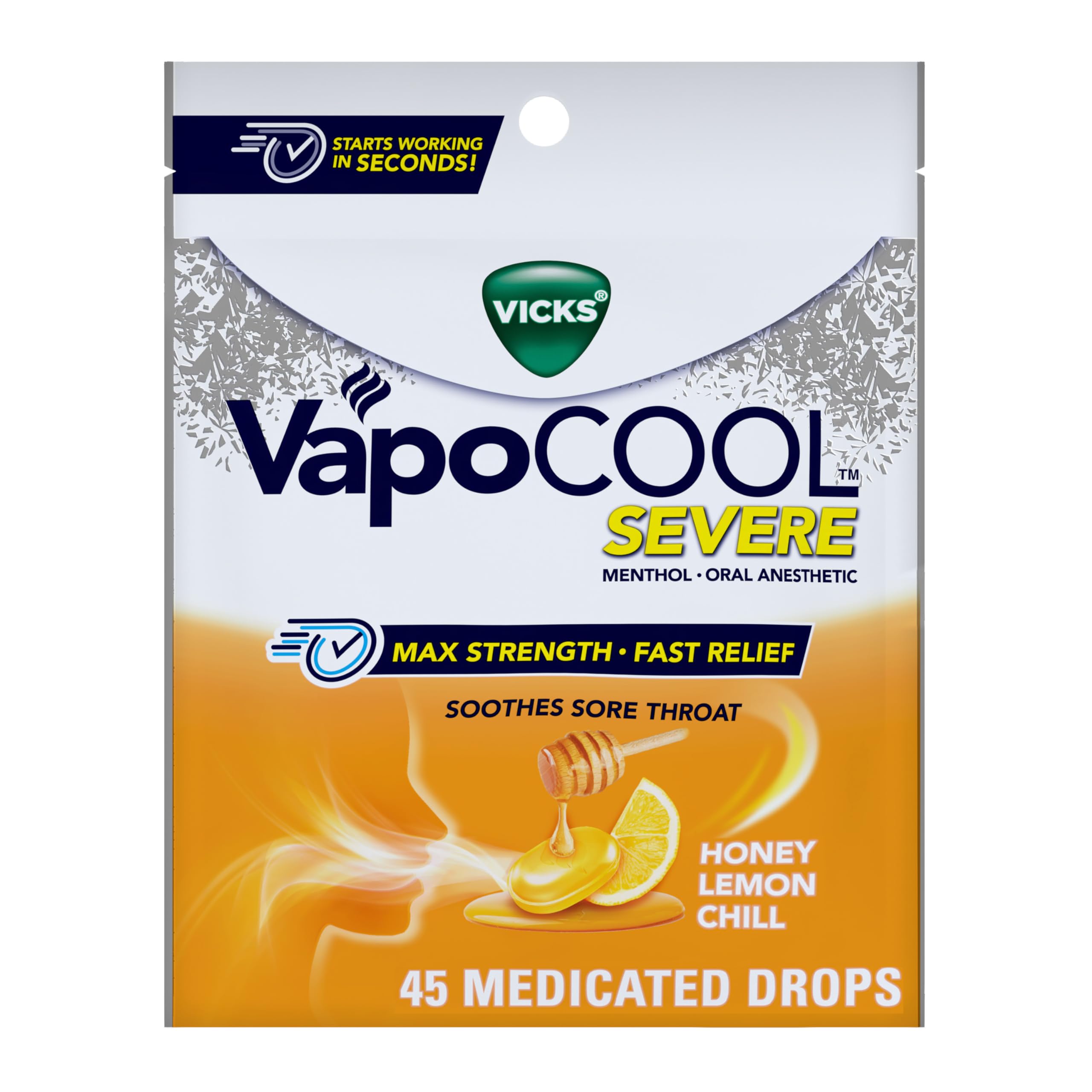 Boîte Vicks VapoCOOL Severe 45 pastilles, pratique à emporter.