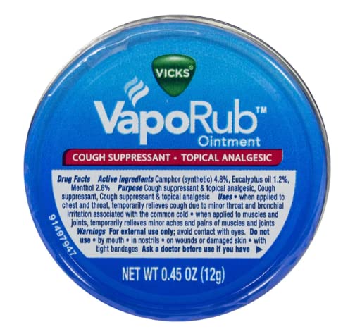 Vicks Vaporub pommade topique 12 g, format voyage, pour soulager temporairement les congestions et la toux.